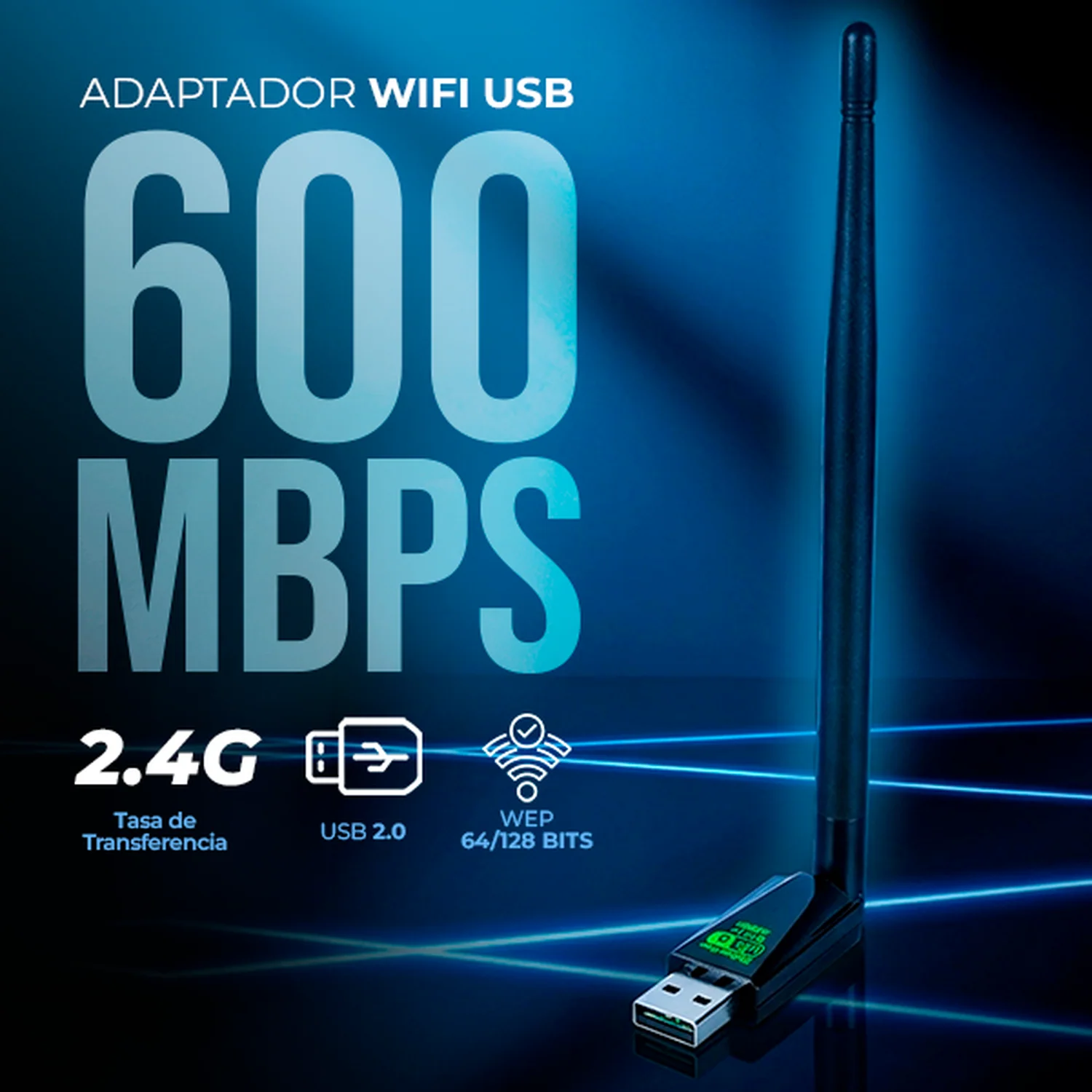 Adaptador 2 En 1 XTREME PC GAMING WiFi Bluetooth 5.3 Antena Externa USB 2.4GHz/5GHz 600mbps Doble Banda Inalambrico Plug & Play Windows/Linux NXT906BK - Image 3