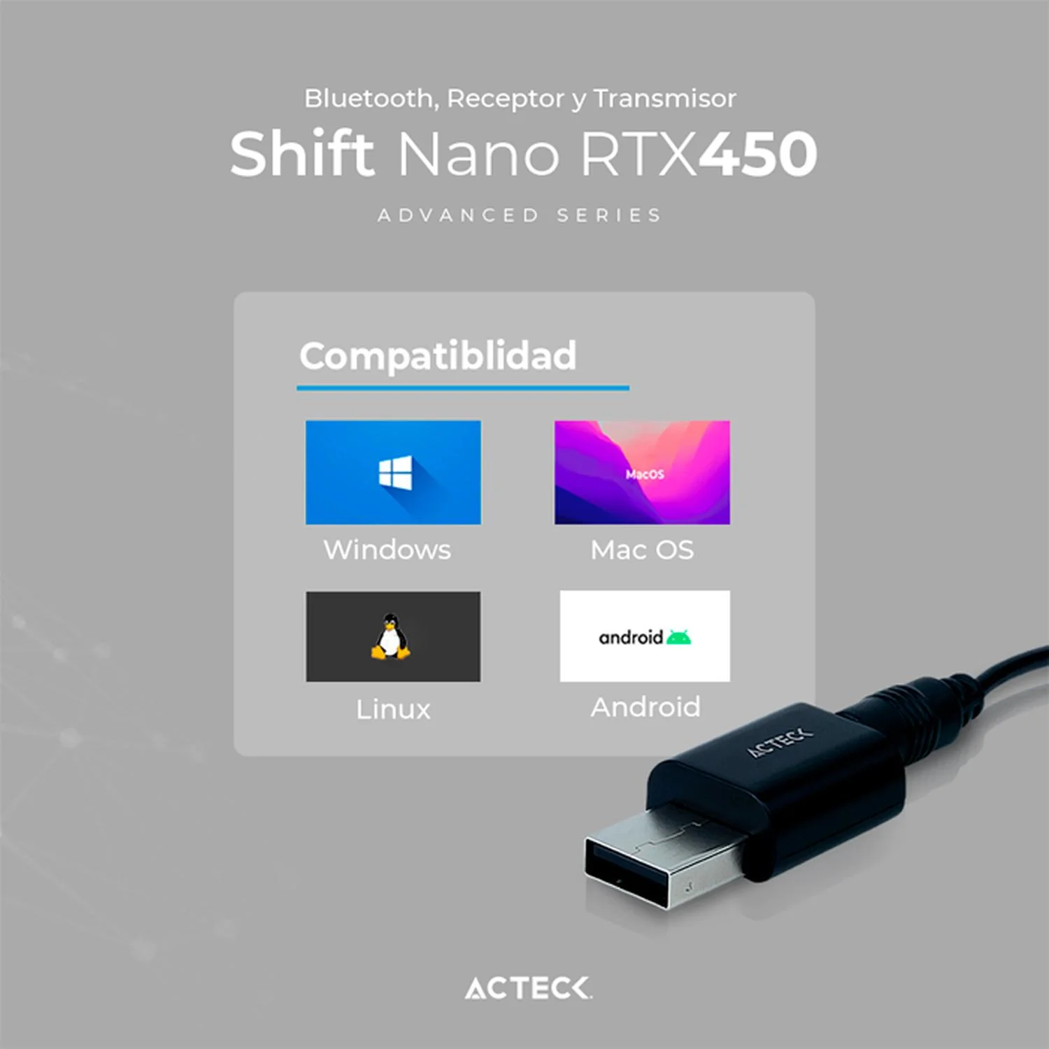 Adaptador ACTECK SHIFT NANO RTX450 Bluetooth 5.0 USB Aux. 3.5mm Negro AC-934879 - Image 4