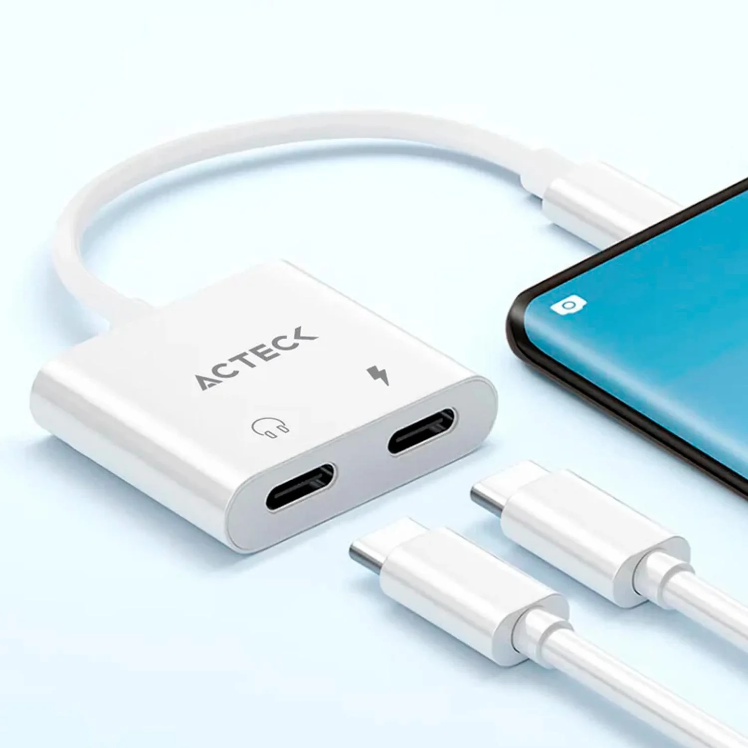 Adaptador ACTECK SHIFT PLUS AA415 USB-C 3.1 a 2x USB-C Blanco AC-939768 - Image 3