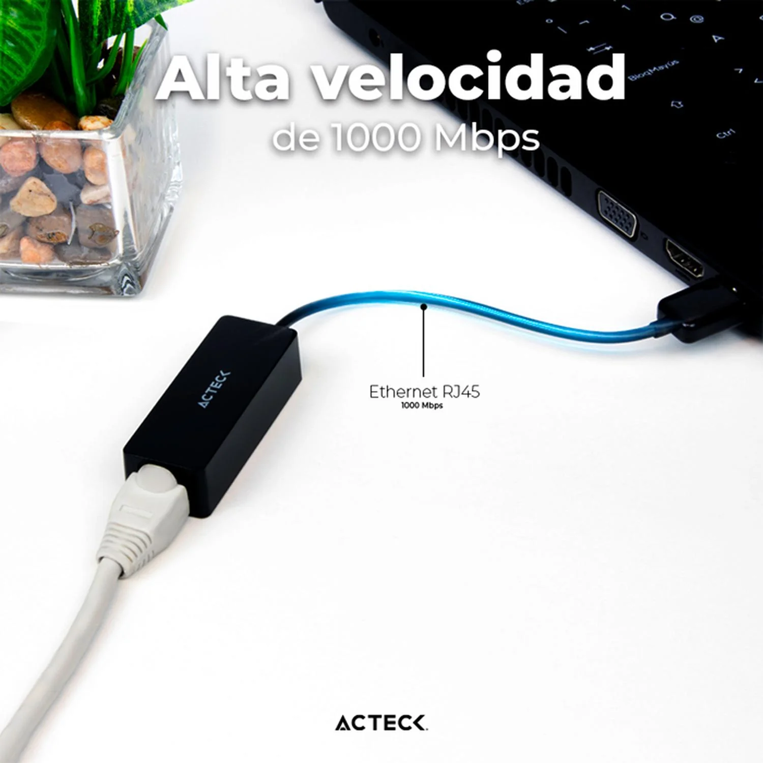Adaptador Convertidor ACTECK SHIFT PLUS AE420 USB a Ethernet RJ45 Negro AC-934732 - Image 5