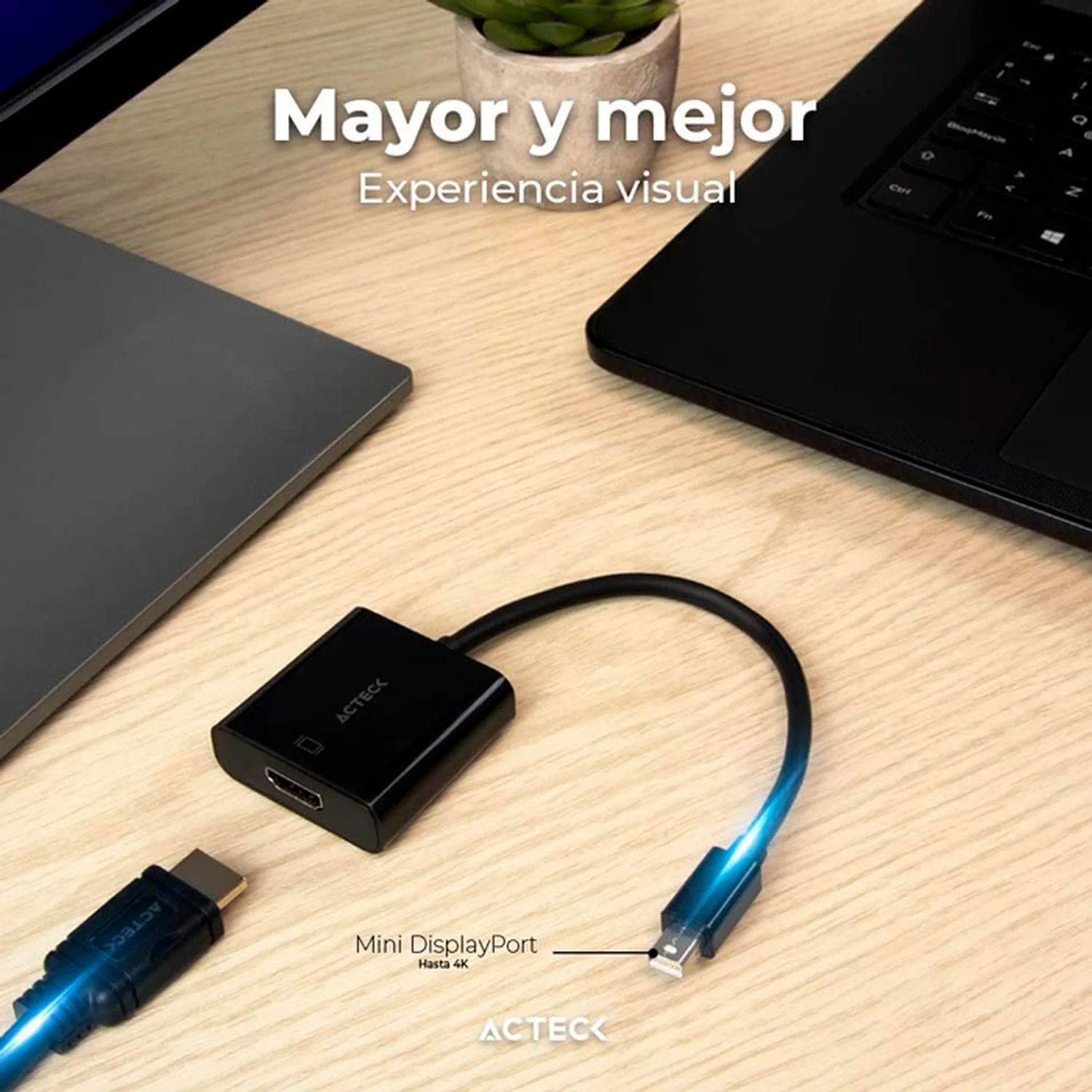 Adaptador Convertidor ACTECK SHIFT PLUS AH430 Mini DisplayPort a HDMI Negro AC-934770 - Image 5