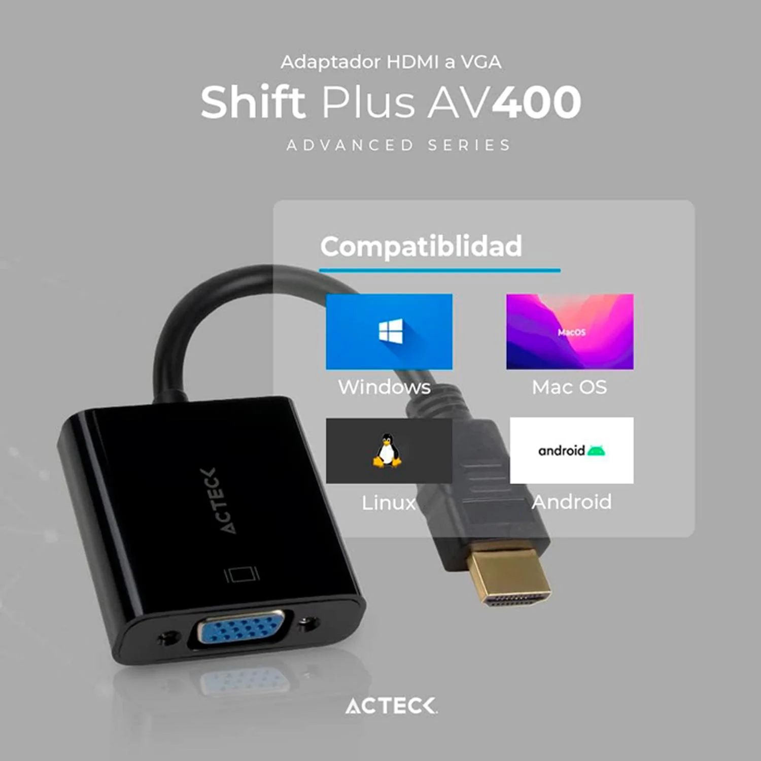 Adaptador Convertidor ACTECK SHIFT PLUS AV400 HDMI a VGA Negro AC-934756 - Image 4