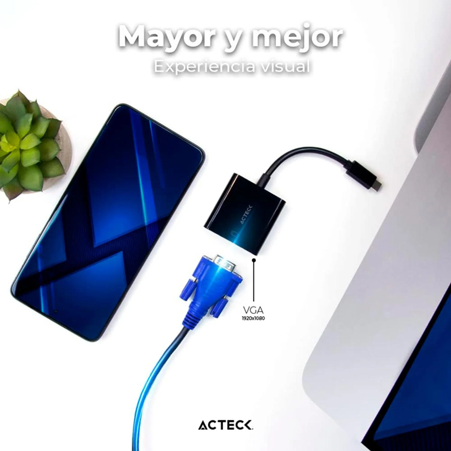 Adaptador Convertidor ACTECK SHIFT PLUS AV415 USB Tipo C a VGA Negro AC-934725 - Image 5