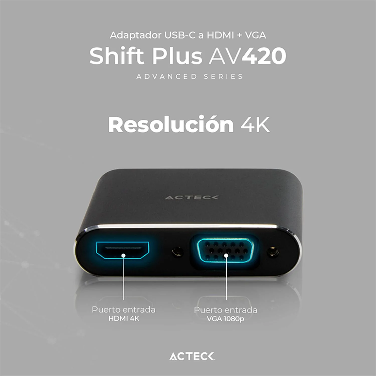 Adaptador Convertidor ACTECK SHIFT PLUS AV420 USB Tipo C a HDMI + VGA Negro AC-934657 - Image 3
