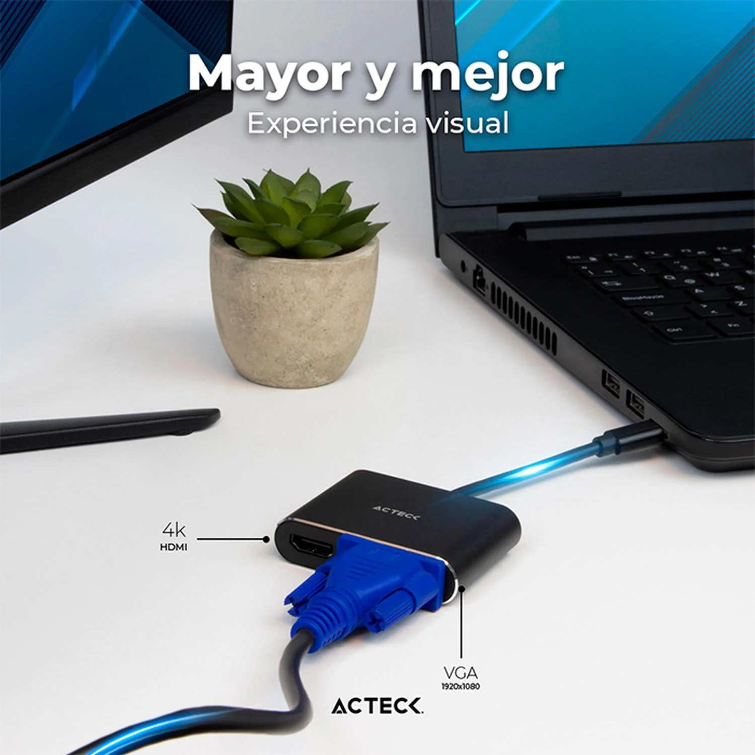 Adaptador Convertidor ACTECK SHIFT PLUS AV420 USB Tipo C a HDMI + VGA Negro AC-934657 - Image 4