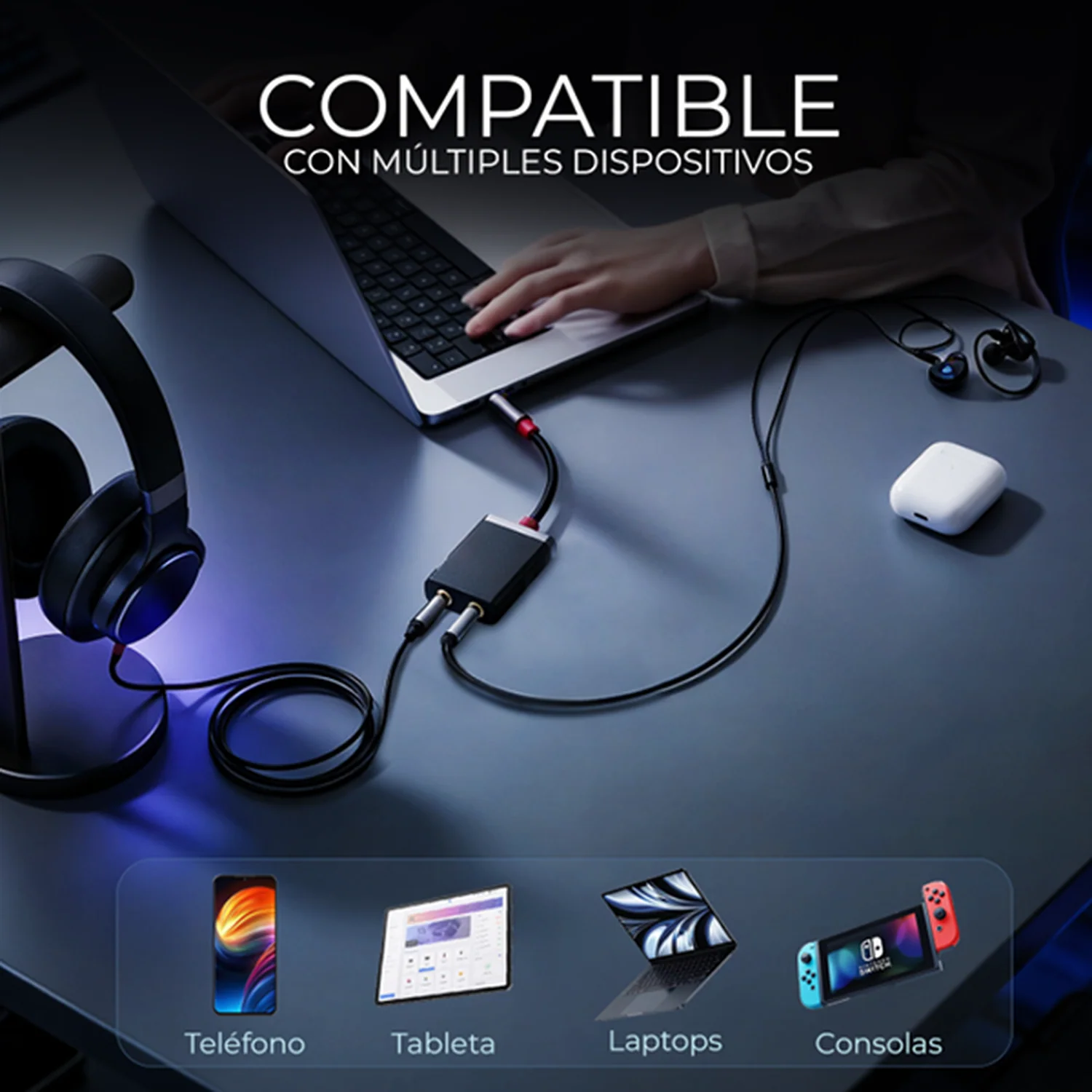 Adaptador XTREME PC GAMING iSplitter 1000 Audio Splitter 3.5mm 1 a 2 Control de Volumen Negro Y-SPLT V2 WW - Image 4