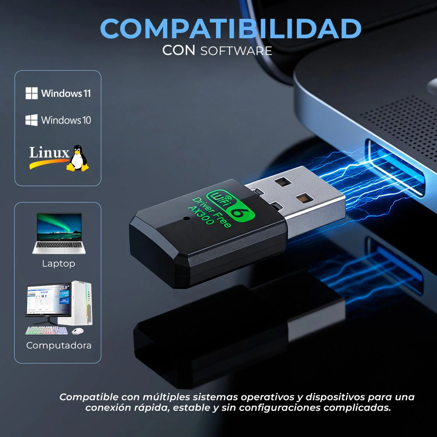 Adaptador WiFi XTREME PC GAMING USB Mini 300Mbps 2.4GHz Inalambrico Plug & Play Windows/Linux NXT309BK - Image 4