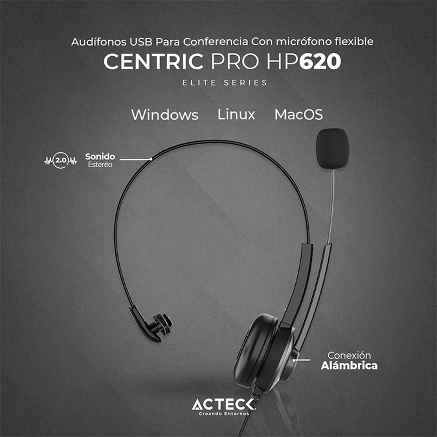 Audifono Diadema para Call Center ACTECK CENTRIC PRO HP620 Alambrico USB Negro AC-935326 - Image 3