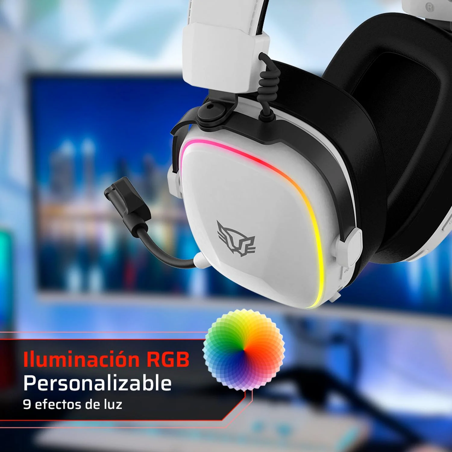 Audifonos Diadema Gamer BALAM RUSH AEON EXPERT HS1100 Inalambrico USB 2.4 GHz/BT 5.3 Microfono Desmontable Sonido 7.1 RGB Blanco BR-938518 - Image 3