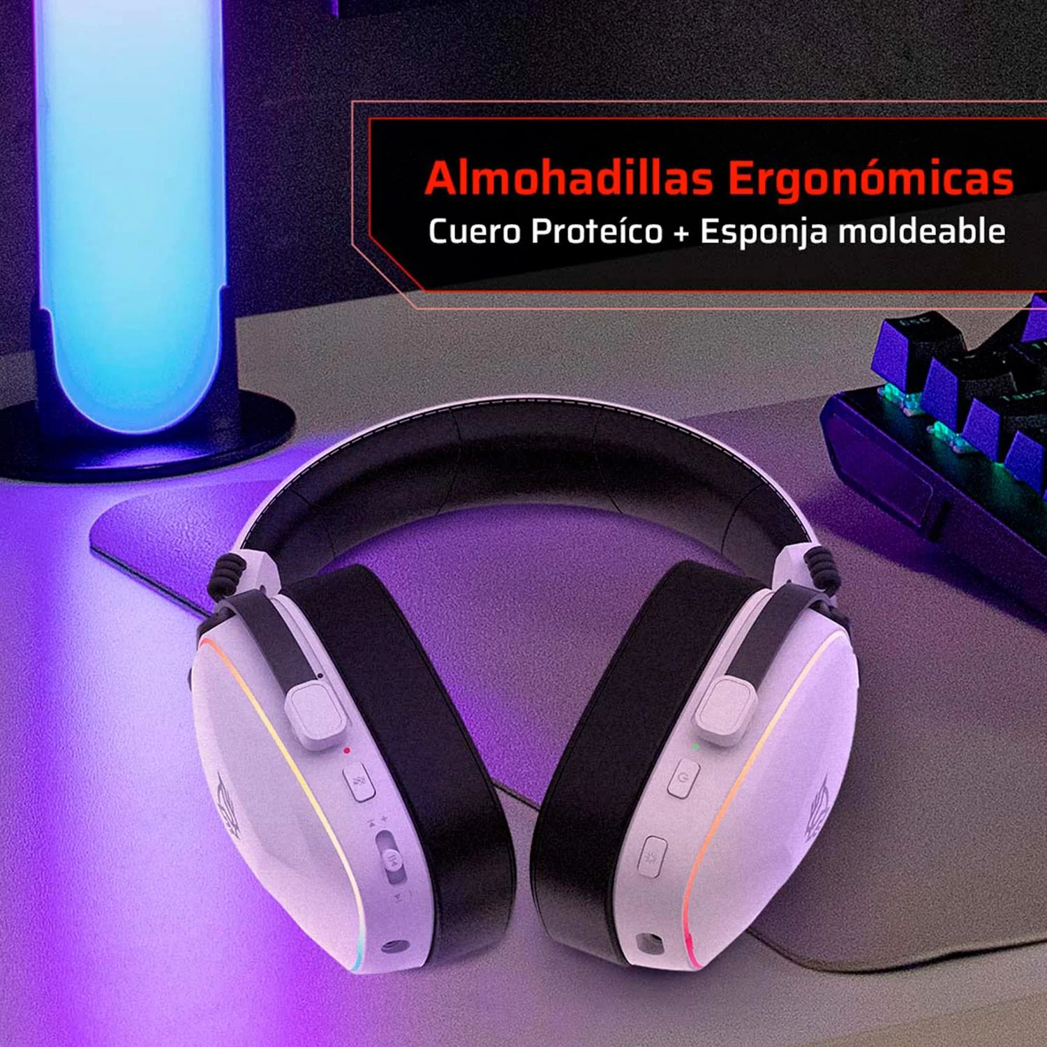 Audifonos Diadema Gamer BALAM RUSH AEON EXPERT HS1100 Inalambrico USB 2.4 GHz/BT 5.3 Microfono Desmontable Sonido 7.1 RGB Blanco BR-938518 - Image 5