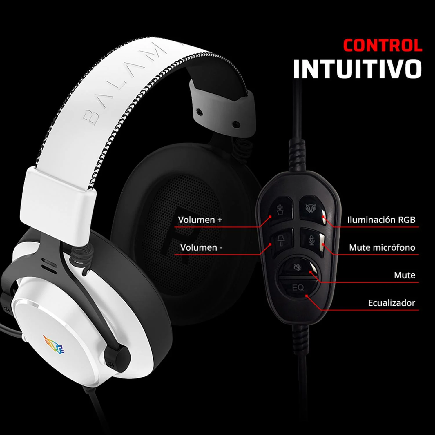 Audifonos Diadema Gamer BALAM RUSH AVIATOR EXPERT HA777 Microfono Desmontable 3.5mm + USB RGB PC Consolas Blanco BR-941150 - Image 4