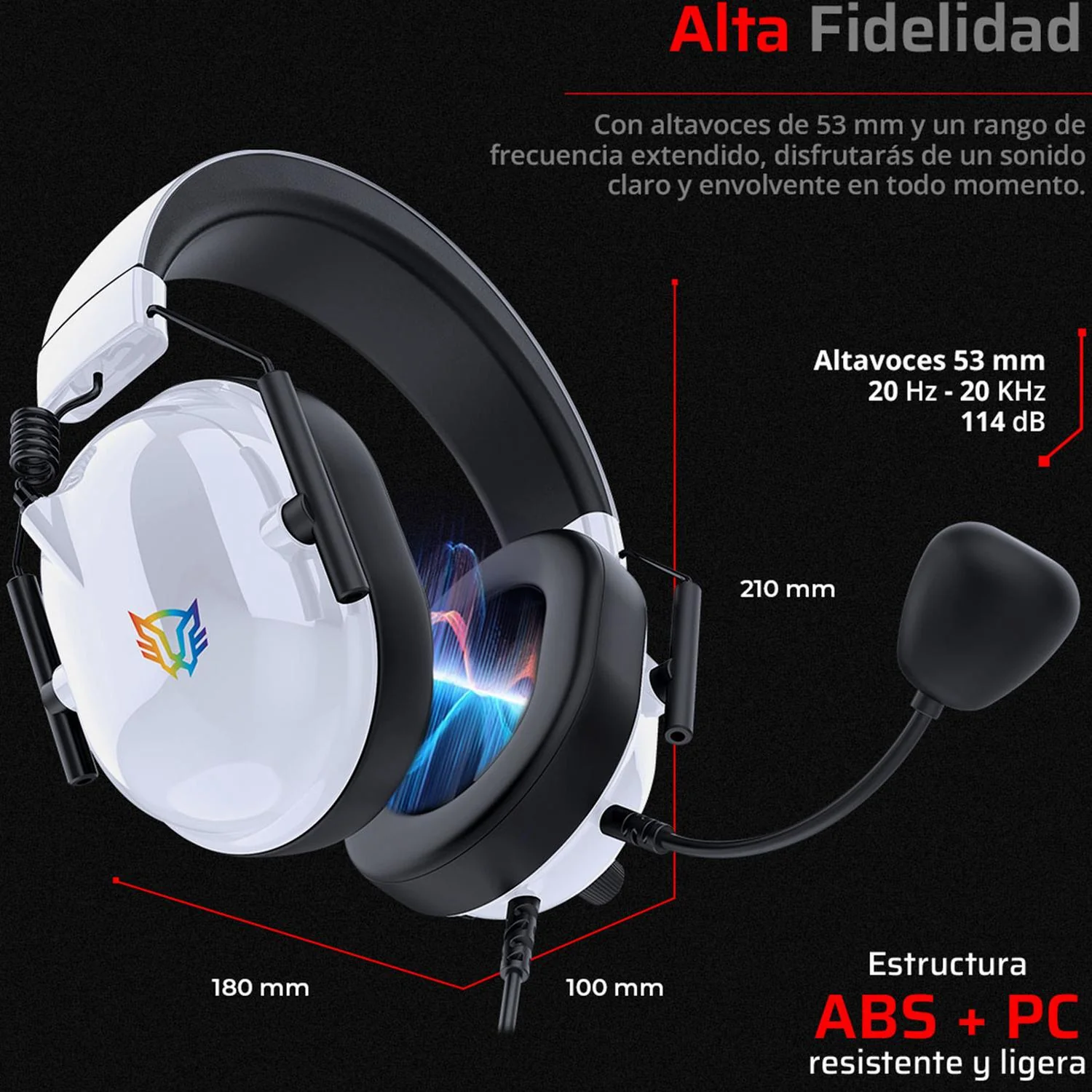 Audifonos Diadema Gamer BALAM RUSH AVIATOR LEVEL HA757 Microfono 3.5 + USB RGB Blanco BR-941174 - Image 5
