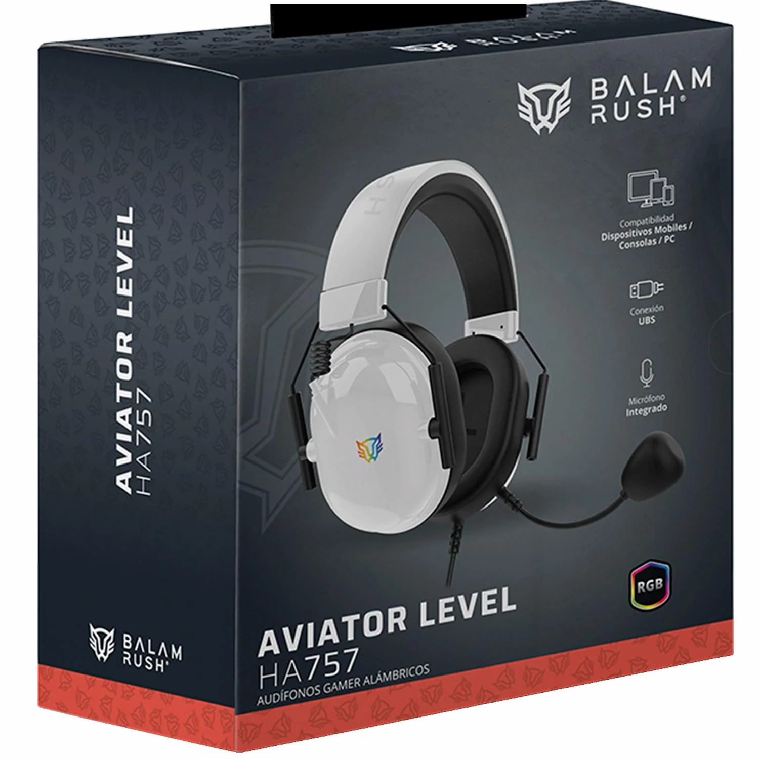 Audifonos Diadema Gamer BALAM RUSH AVIATOR LEVEL HA757 Microfono 3.5 + USB RGB Blanco BR-941174 - Image 6