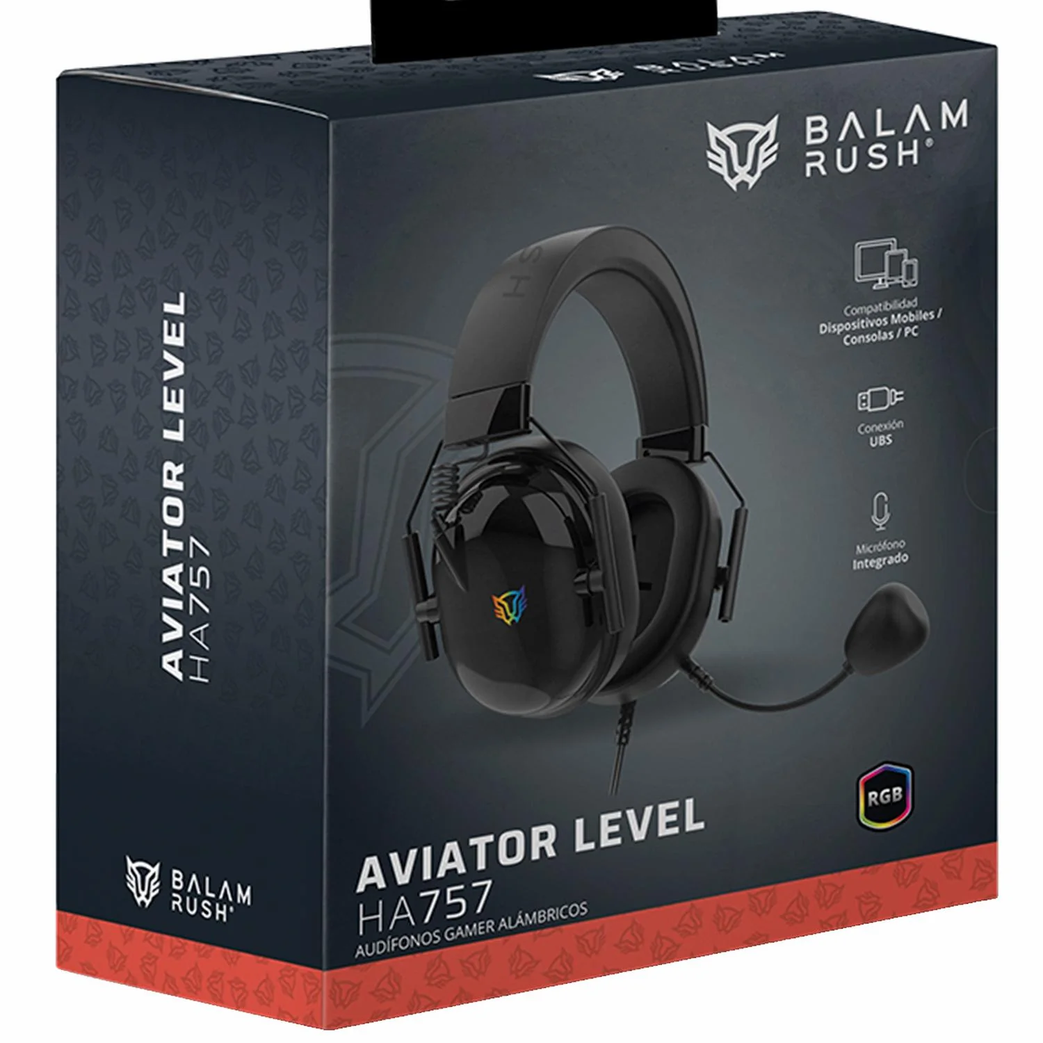 Audifonos Diadema Gamer BALAM RUSH AVIATOR LEVEL HA757 Microfono 3.5 + USB RGB Negro BR-941167 - Image 6