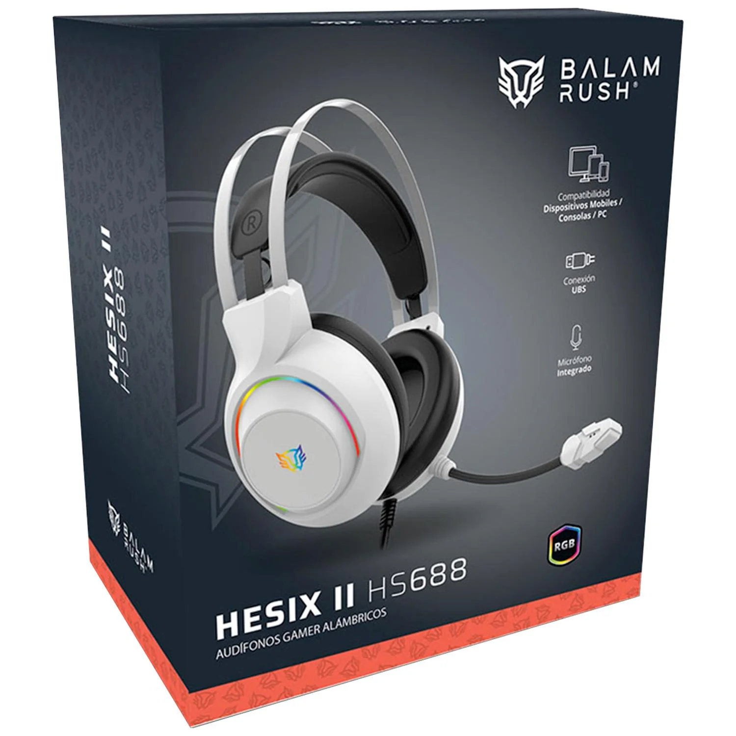 Audifonos Diadema Gamer BALAM RUSH HESIX II HS688 Microfono USB/Jack 3.5mm RGB Blanco BR-941211 - Image 5