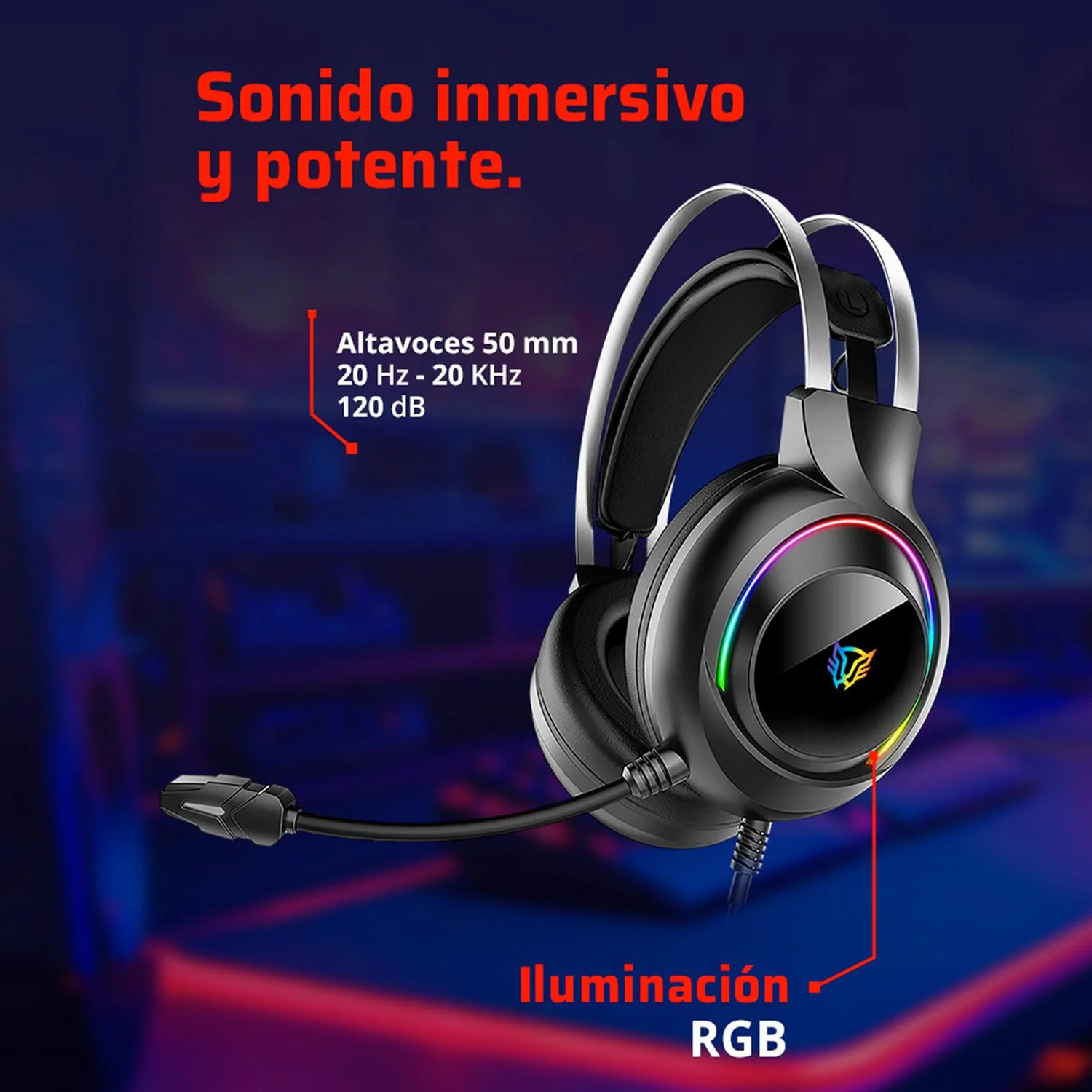 Audifonos Diadema Gamer BALAM RUSH HESIX II HS688 Microfono USB/Jack 3.5mm RGB Negro BR-941204 - Image 3