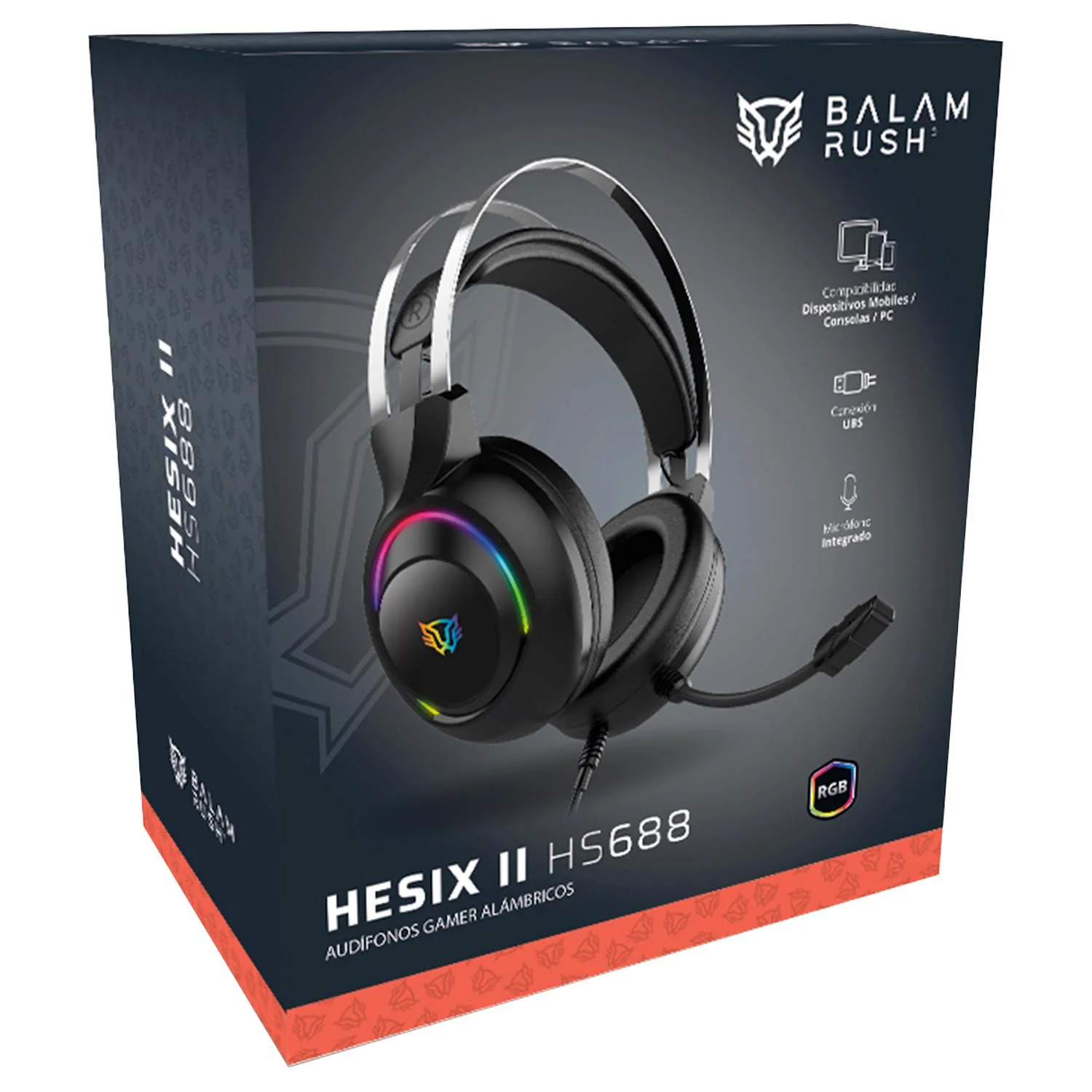 Audifonos Diadema Gamer BALAM RUSH HESIX II HS688 Microfono USB/Jack 3.5mm RGB Negro BR-941204 - Image 5