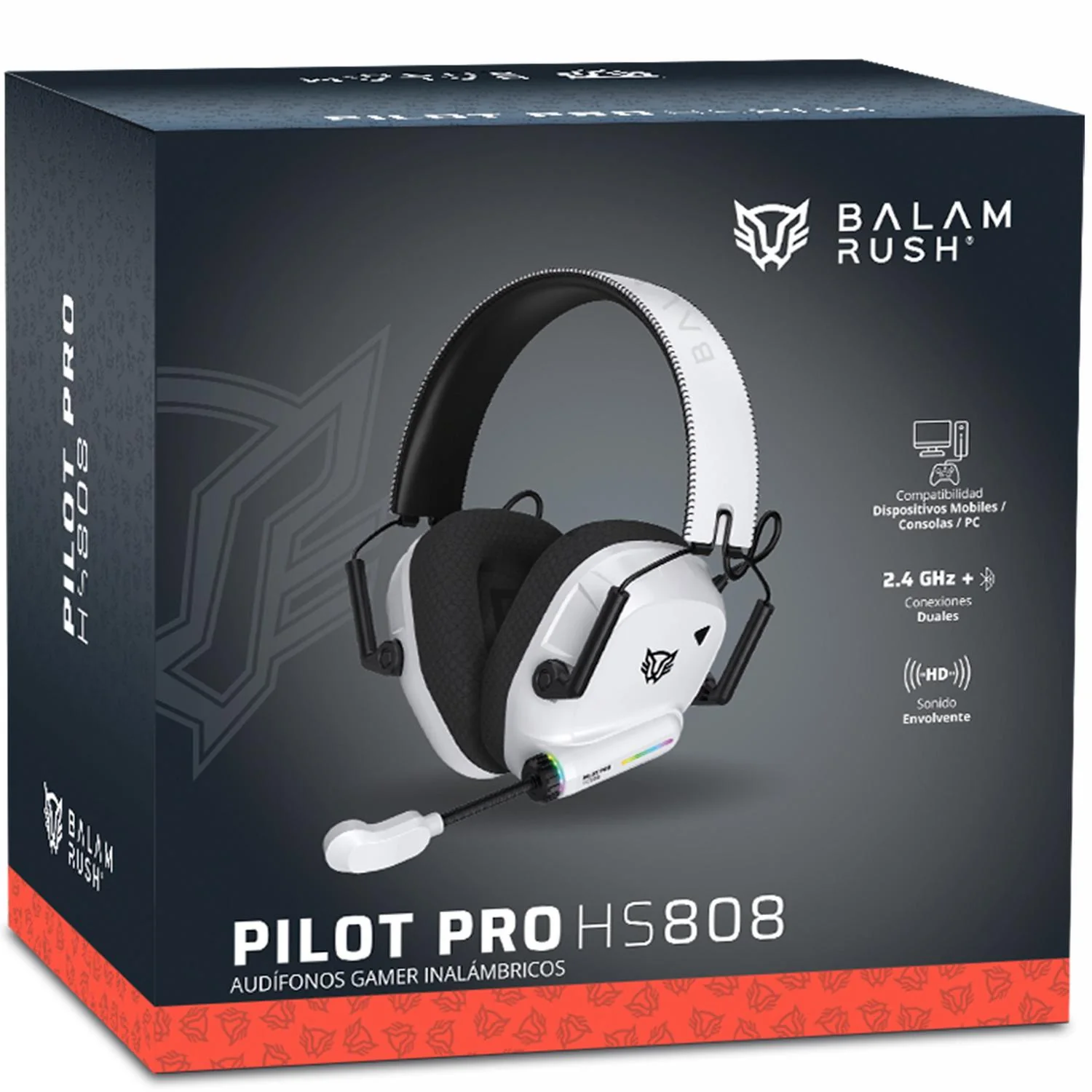 Audifonos Diadema Gamer BALAM RUSH PILOT PRO HS808 Inalambricos Microfono Conexion Dual Bluetooth 5.0 / USB Blanco BR-938594 - Image 6