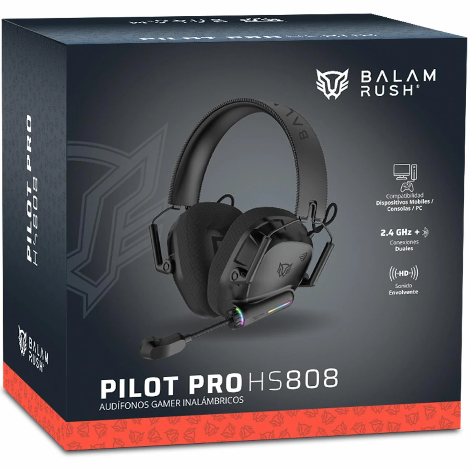 Audifonos Diadema Gamer BALAM RUSH PILOT PRO HS808 Inalambricos Microfono Conexion Dual Bluetooth 5.0 / USB Negro BR-938587 - Image 6