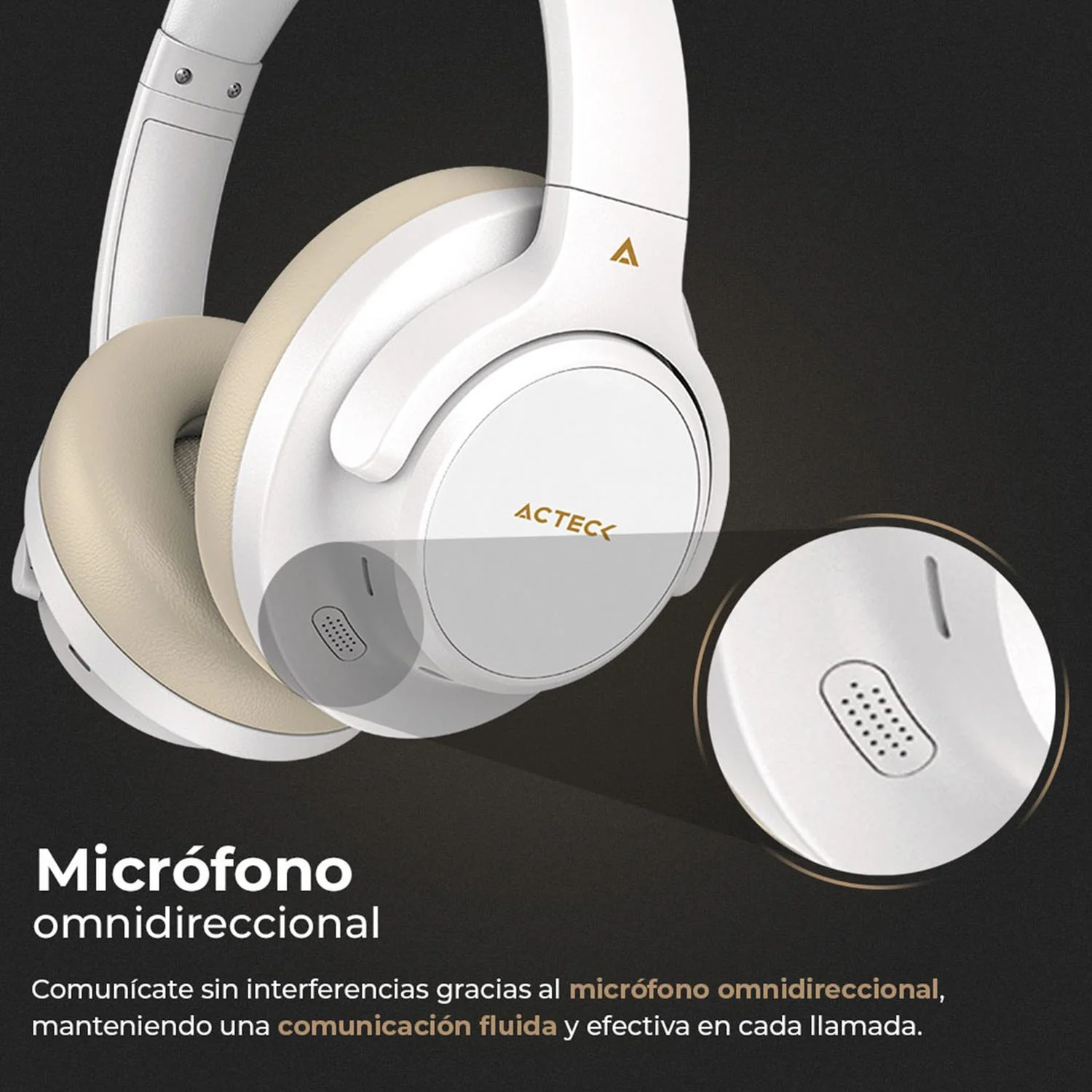 Audifonos Diadema Inalambrica ACTECK HYPE EPIC HP750 Microfono Integrado 3.5mm + BT Blanco AC-940863 - Image 3