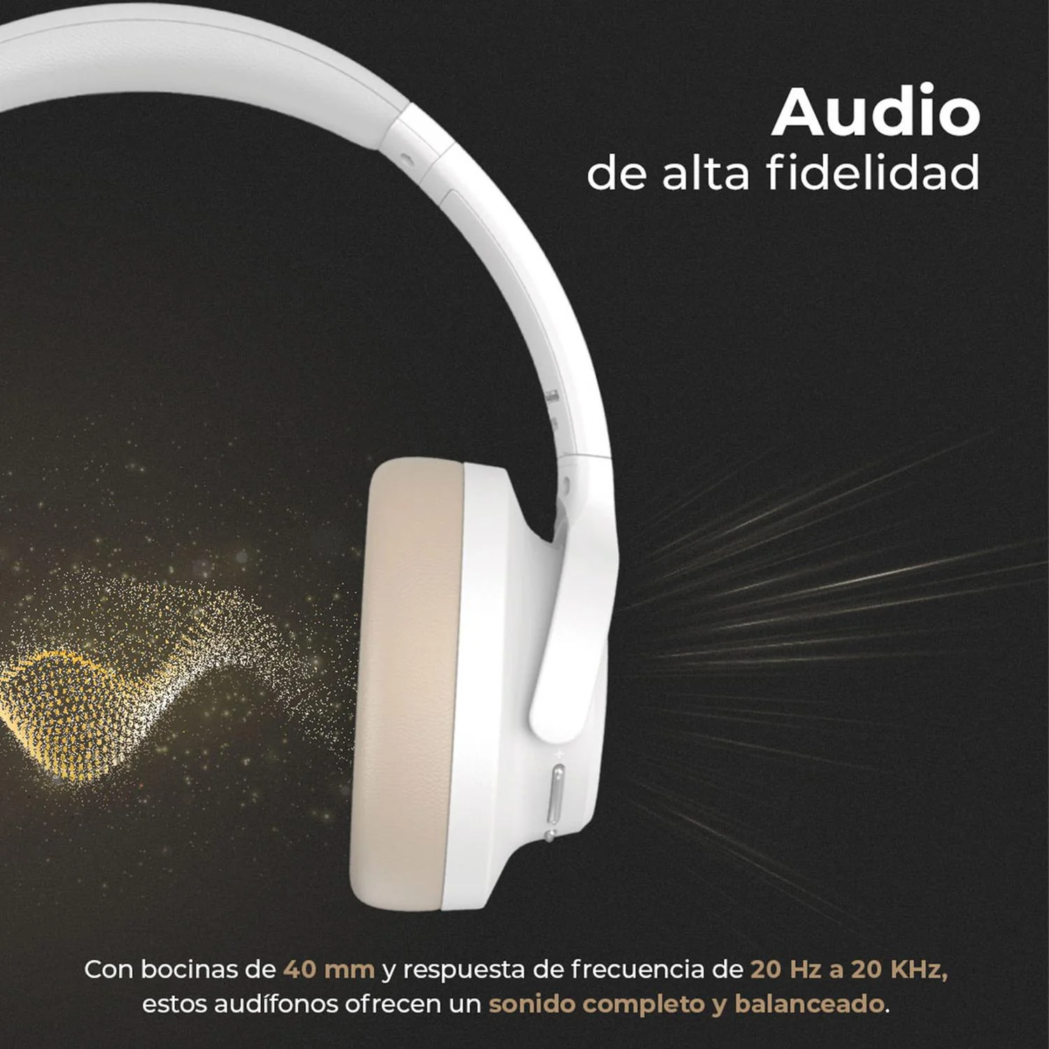 Audifonos Diadema Inalambrica ACTECK HYPE EPIC HP750 Microfono Integrado 3.5mm + BT Blanco AC-940863 - Image 5