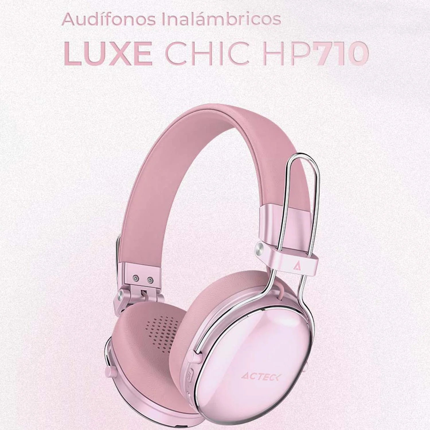 Audifonos Diadema Inalambrica ACTECK LUXE CHIC HP710 Microfono Integrado Bluetooth 5.4 Rosa AC-940900 - Image 3