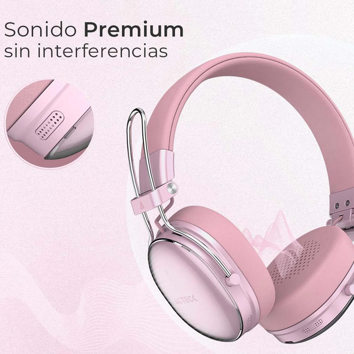 Audifonos Diadema Inalambrica ACTECK LUXE CHIC HP710 Microfono Integrado Bluetooth 5.4 Rosa AC-940900 - Image 4