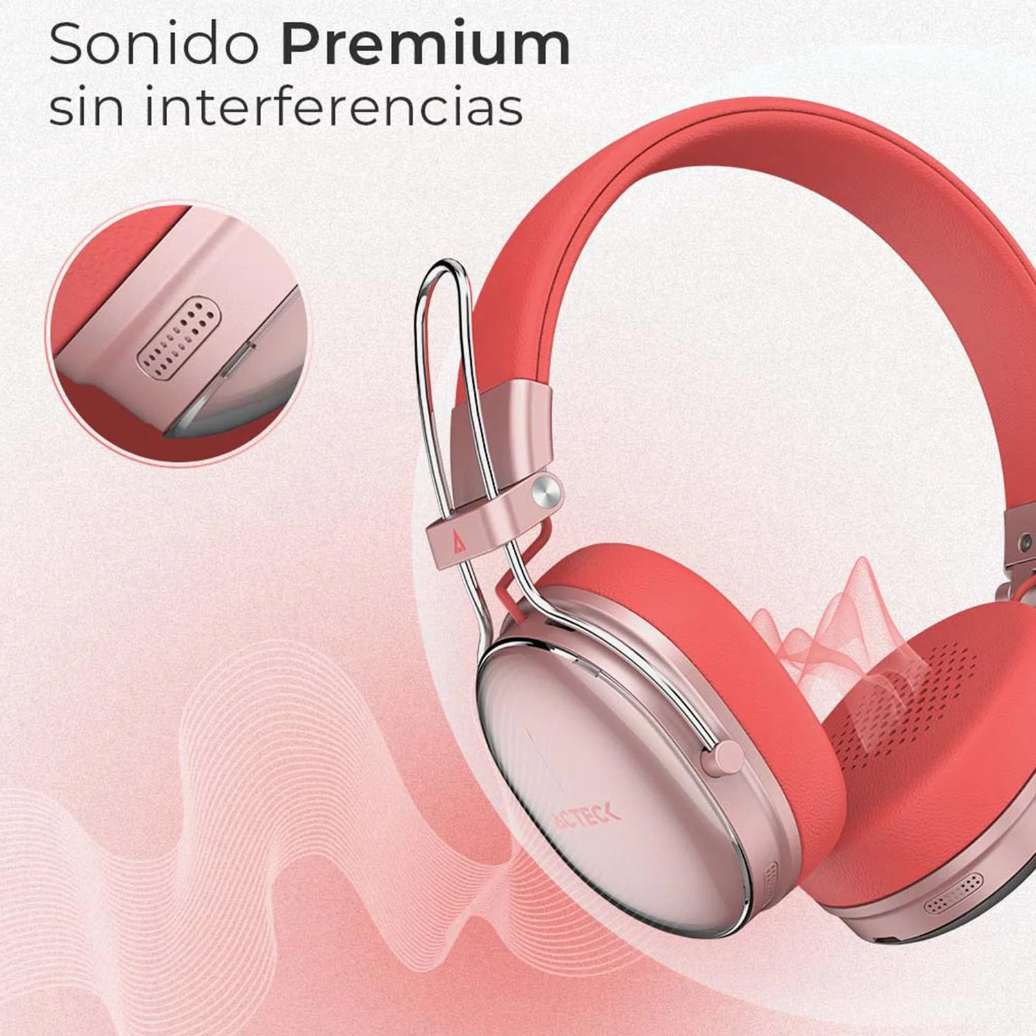 Audifonos Diadema Inalambrica ACTECK LUXE CHIC HP710 Microfono Integrado Bluetooth 5.4 Salmon AC-940894 - Image 4