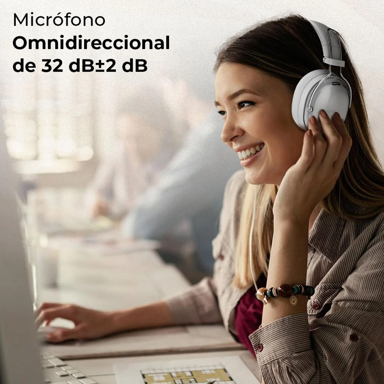 Audifonos Diadema Inalambrica ACTECK LUXE PURE HP730 Microfono Integrado Bluetooth 5.4 Blanco AC-940887 - Image 4