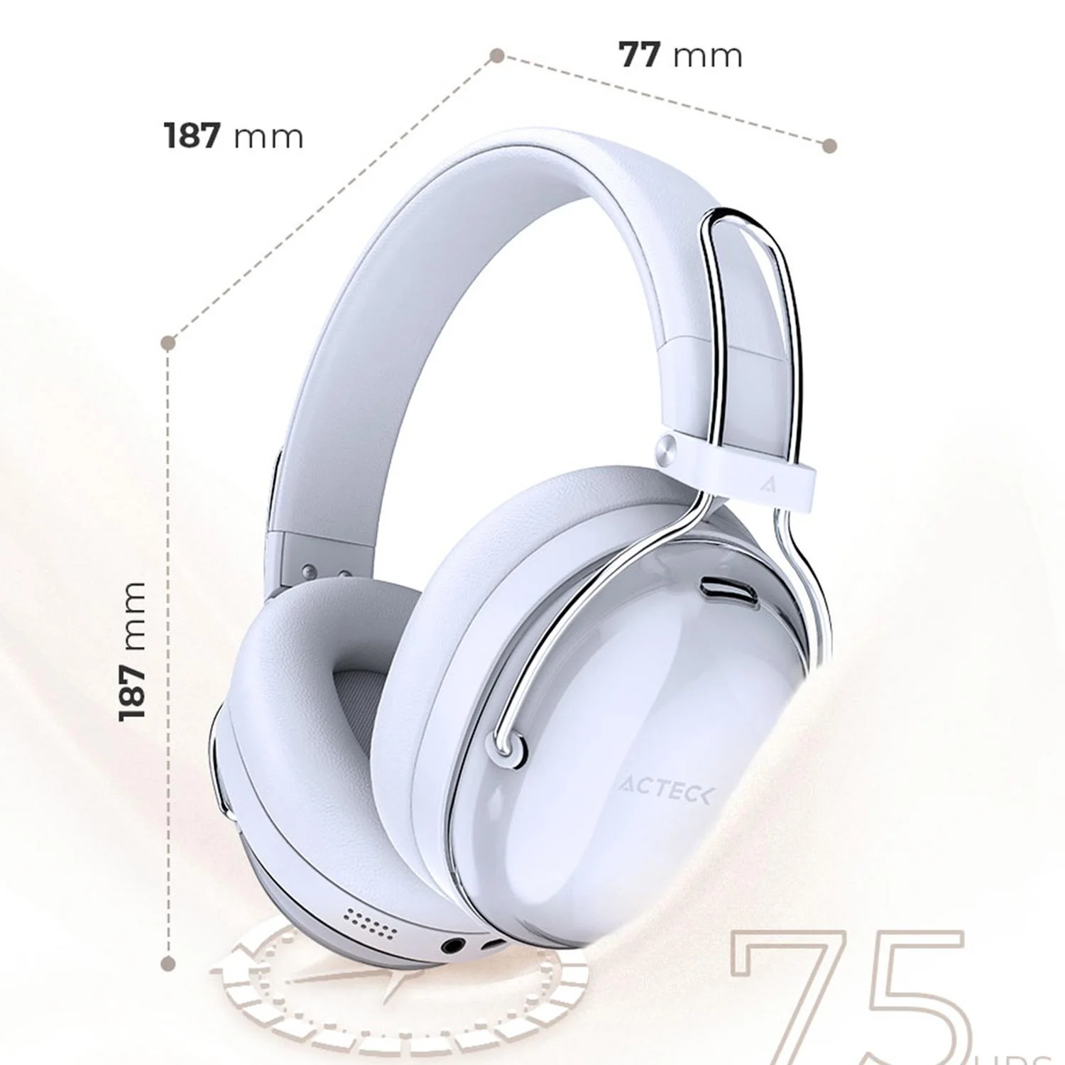 Audifonos Diadema Inalambrica ACTECK LUXE PURE HP730 Microfono Integrado Bluetooth 5.4 Blanco AC-940887 - Image 5