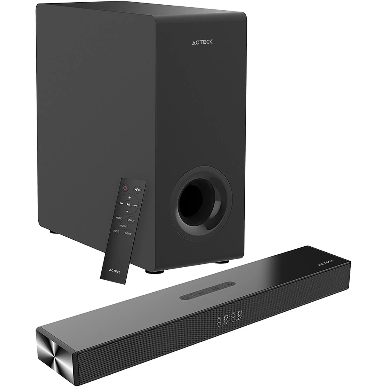 Barra de Sonido ACTECK DYNAMIC THIN BS600 Inalambrico Sonido 2.1 Bluetooth 5.3 60W RMS Control Remoto Negro AC-940801