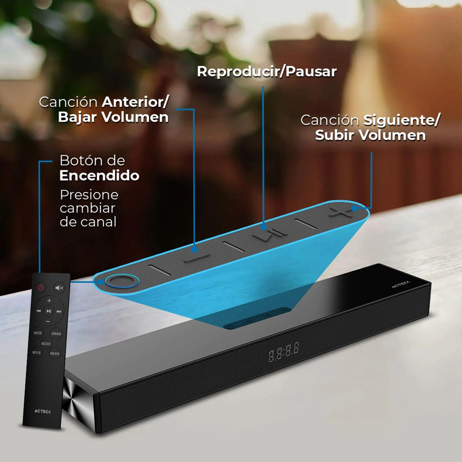 Barra de Sonido ACTECK DYNAMIC THIN BS600 Inalambrico Sonido 2.1 Bluetooth 5.3 60W RMS Control Remoto Negro AC-940801 - Image 4