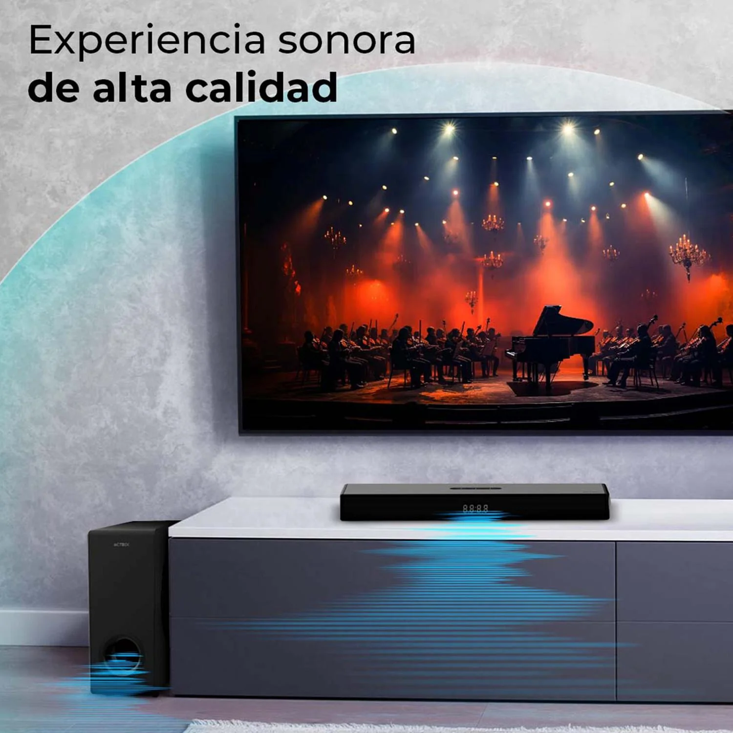 Barra de Sonido ACTECK DYNAMIC THIN BS600 Inalambrico Sonido 2.1 Bluetooth 5.3 60W RMS Control Remoto Negro AC-940801 - Image 5
