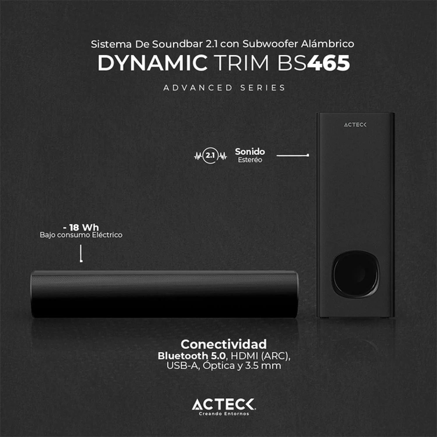 Barra de Sonido ACTECK DYNAMIC TRIM BS465 Subwoofer Alámbrico 60w Negro AC-935234 - Image 3