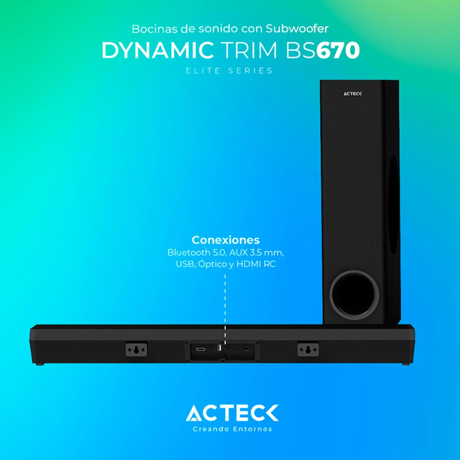 Barra de Sonido ACTECK DYNAMIC TRIM BS670 Subwoofer Alambrico 70w Negro AC-935913 - Image 4