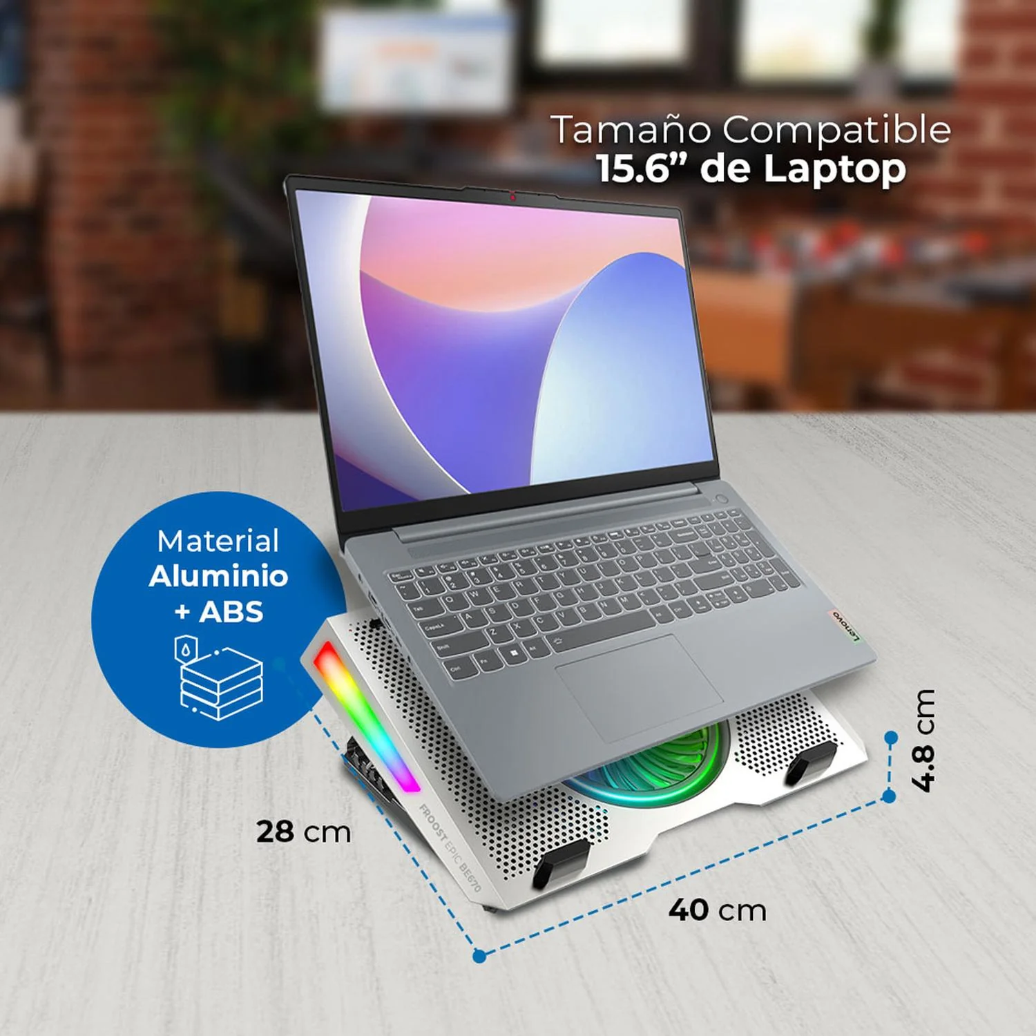 Base Enfriadora ACTECK FROOST EPIC BE670 Laptop 15.6 pulgadas Altura Ajustable 5 Fan 2xUSB LED AC-940764 - Image 5