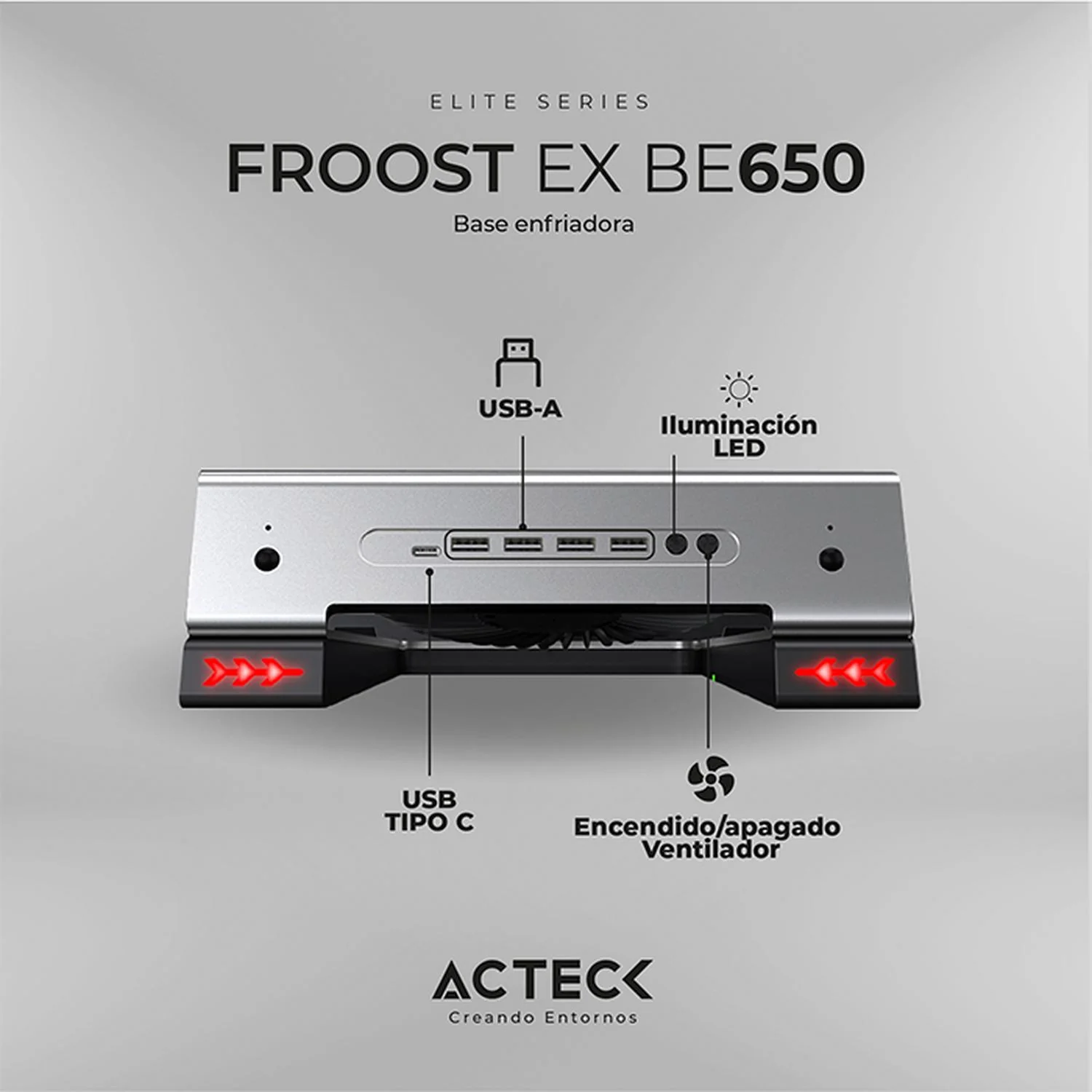 Base Enfriadora ACTECK FROOST EX BE650 RGB Laptop Plateado AC-936156 - Image 4