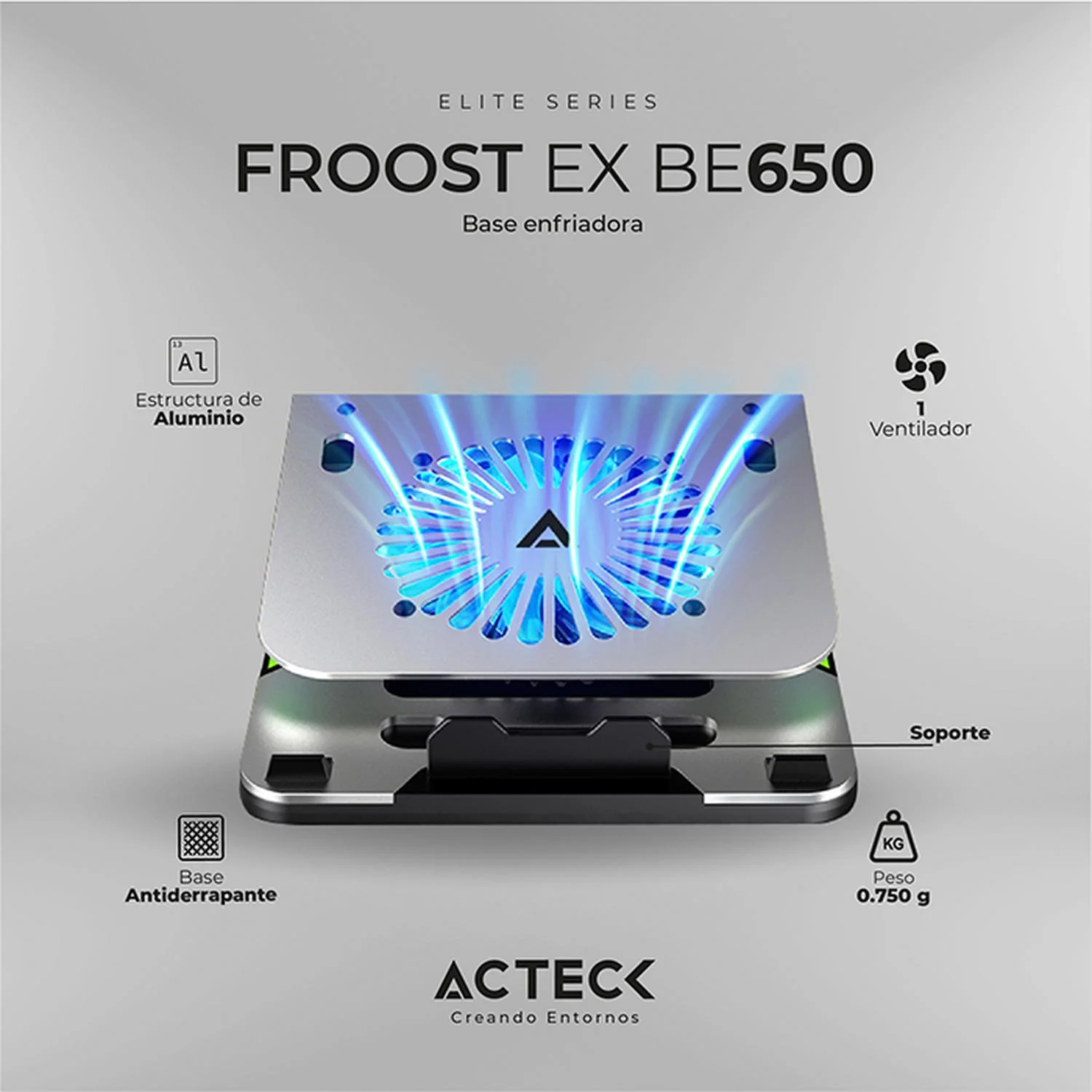 Base Enfriadora ACTECK FROOST EX BE650 RGB Laptop Plateado AC-936156 - Image 5