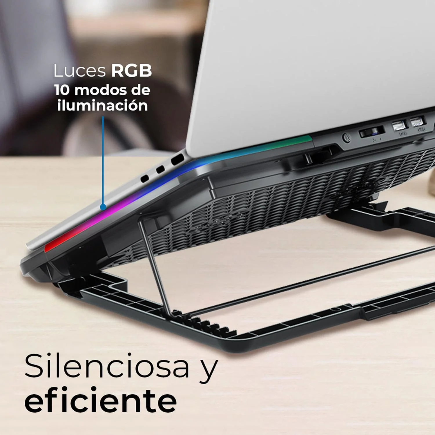 Base Enfriadora ACTECK FROOST RAW BE630 Laptop 15.6 pulgadas Altura Ajustable 6 Fan 2xUSB LED AC-940771 - Image 2