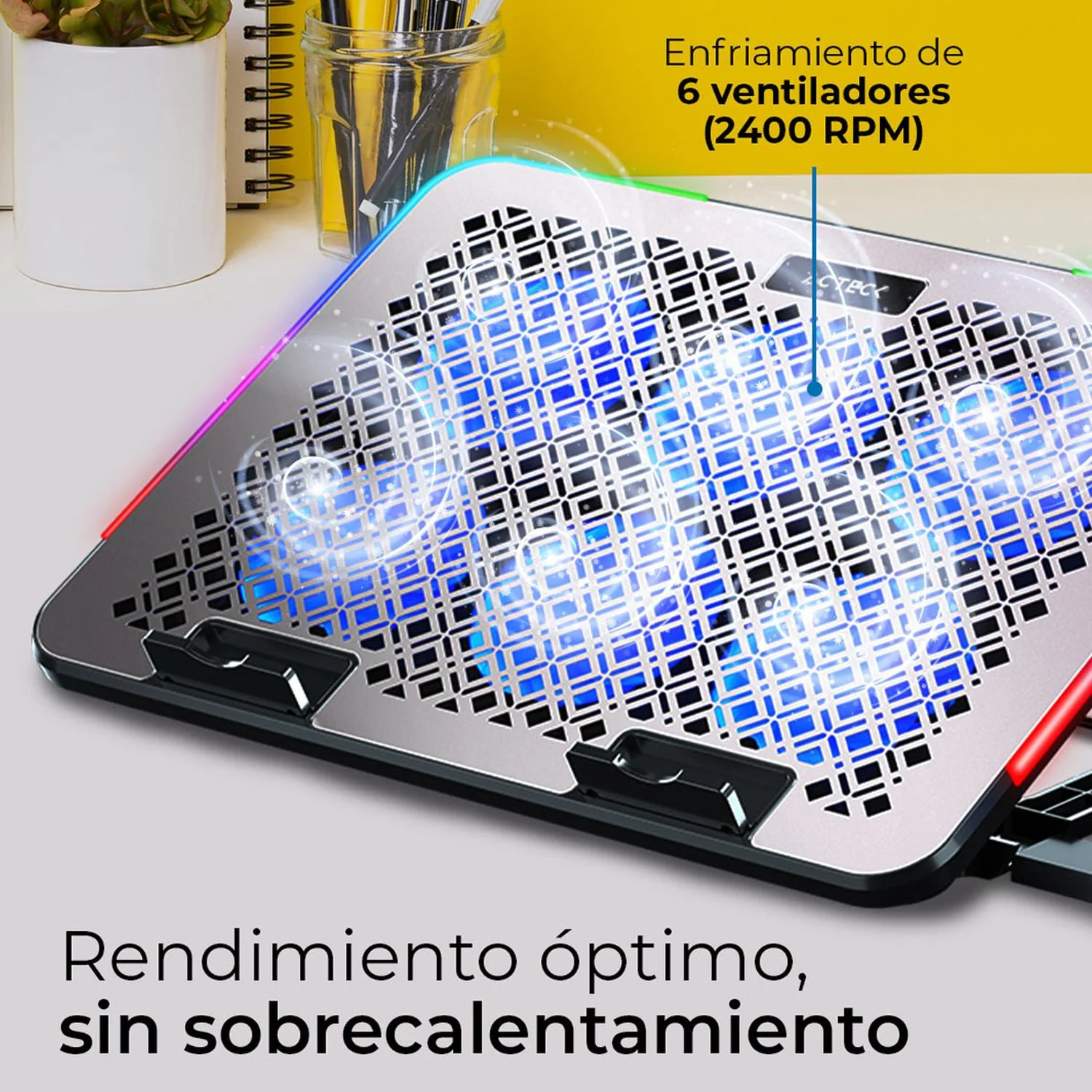 Base Enfriadora ACTECK FROOST RAW BE630 Laptop 15.6 pulgadas Altura Ajustable 6 Fan 2xUSB LED AC-940771 - Image 3