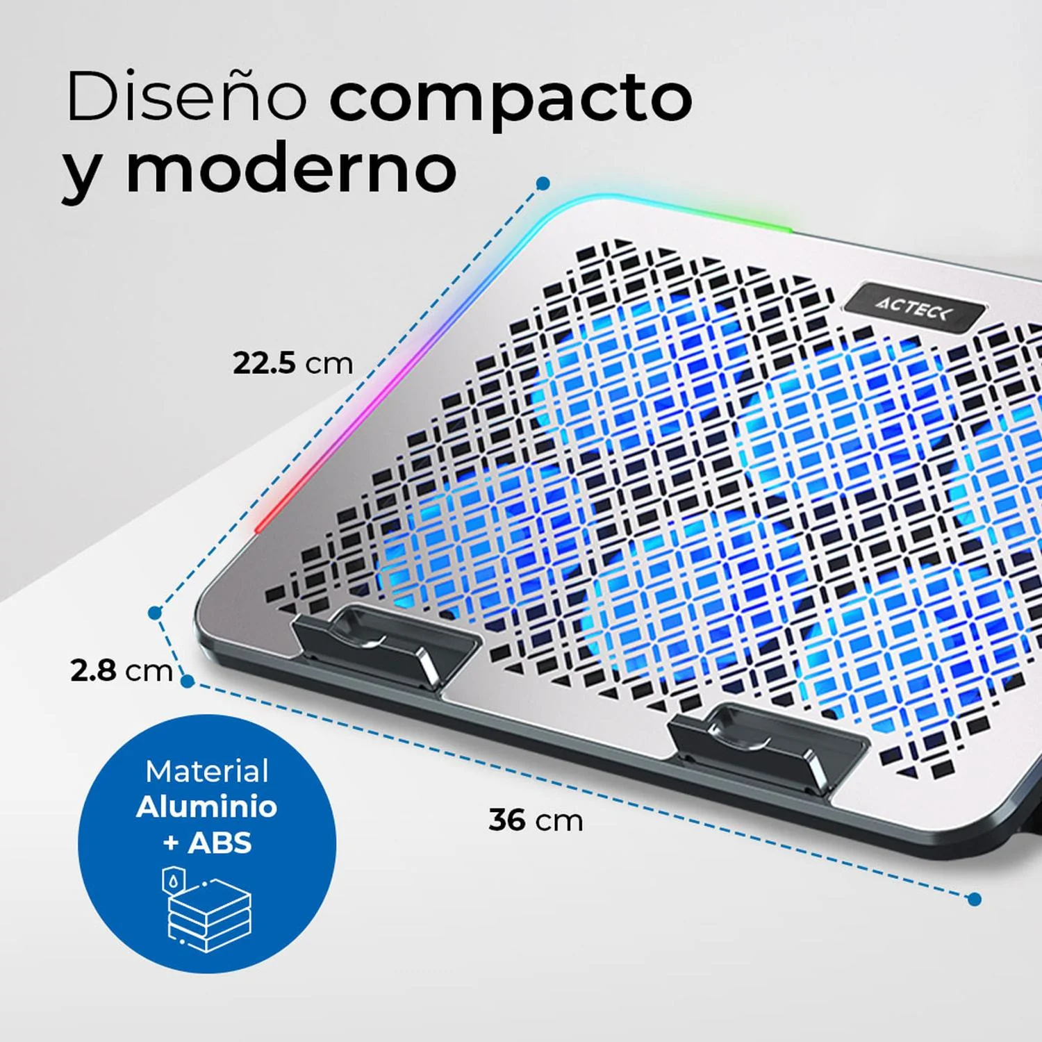 Base Enfriadora ACTECK FROOST RAW BE630 Laptop 15.6 pulgadas Altura Ajustable 6 Fan 2xUSB LED AC-940771 - Image 4