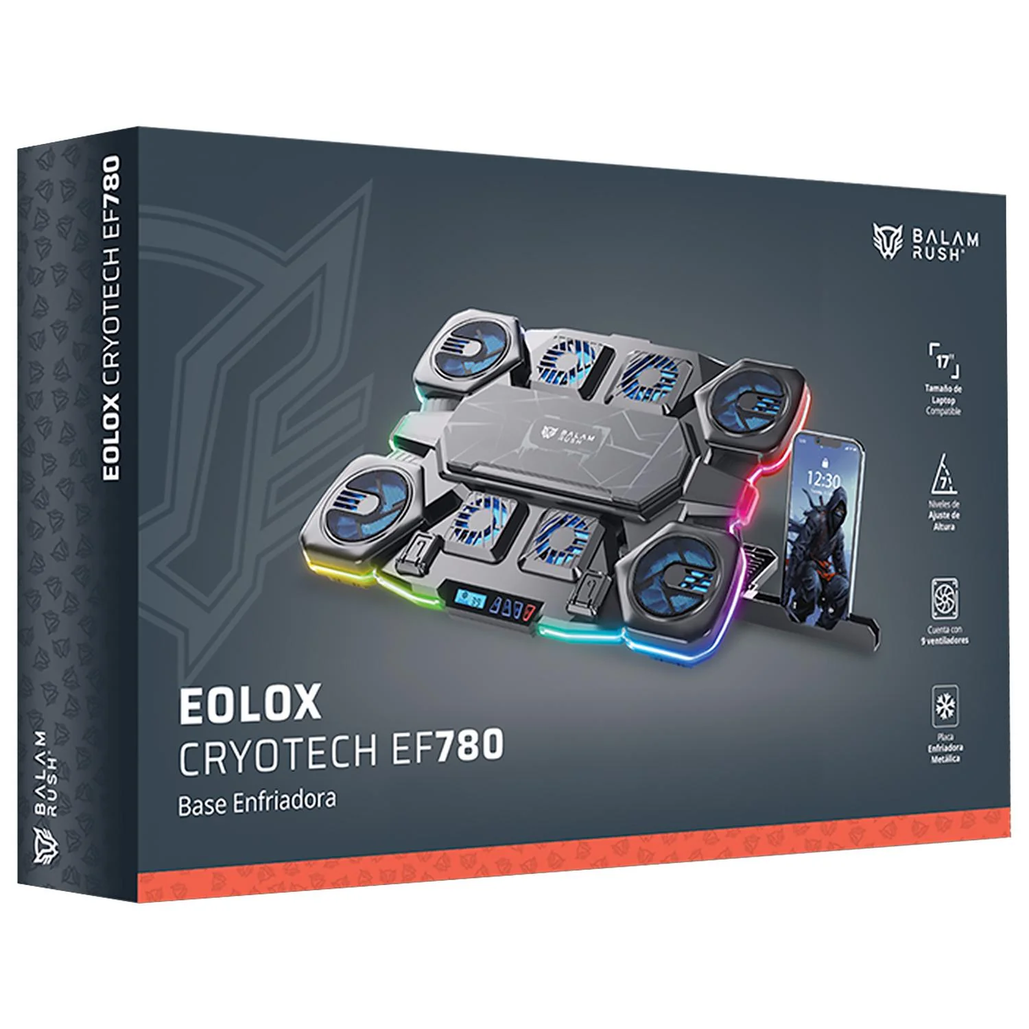 Base Enfriadora BALAM RUSH EOLOX CRYOTECH EF780 Laptop 17 pulgadas 8 Fan Negro BR-941112 - Image 5