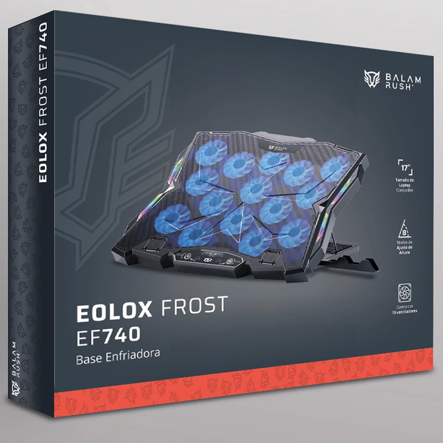 Base Enfriadora BALAM RUSH EOLOX FROST EF740 Laptop 17 pulgadas Altura Ajustable 15 Fan USB-C LED BR-941136 - Image 6