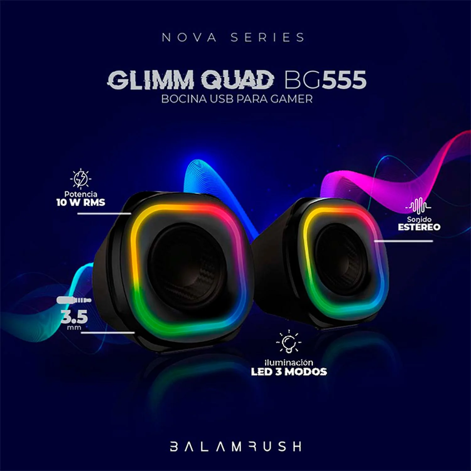 Bocina Gamer BALAM RUSH GLIMM QUAD BG555 LED Bluetooth 3.5mm Negro BR-937016 - Image 4