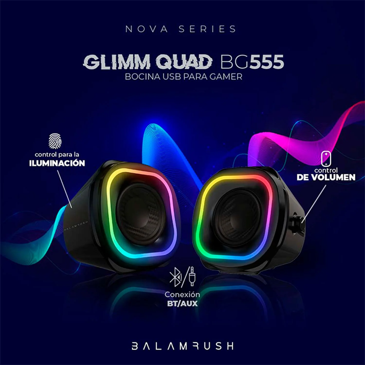 Bocina Gamer BALAM RUSH GLIMM QUAD BG555 LED Bluetooth 3.5mm Negro BR-937016 - Image 5