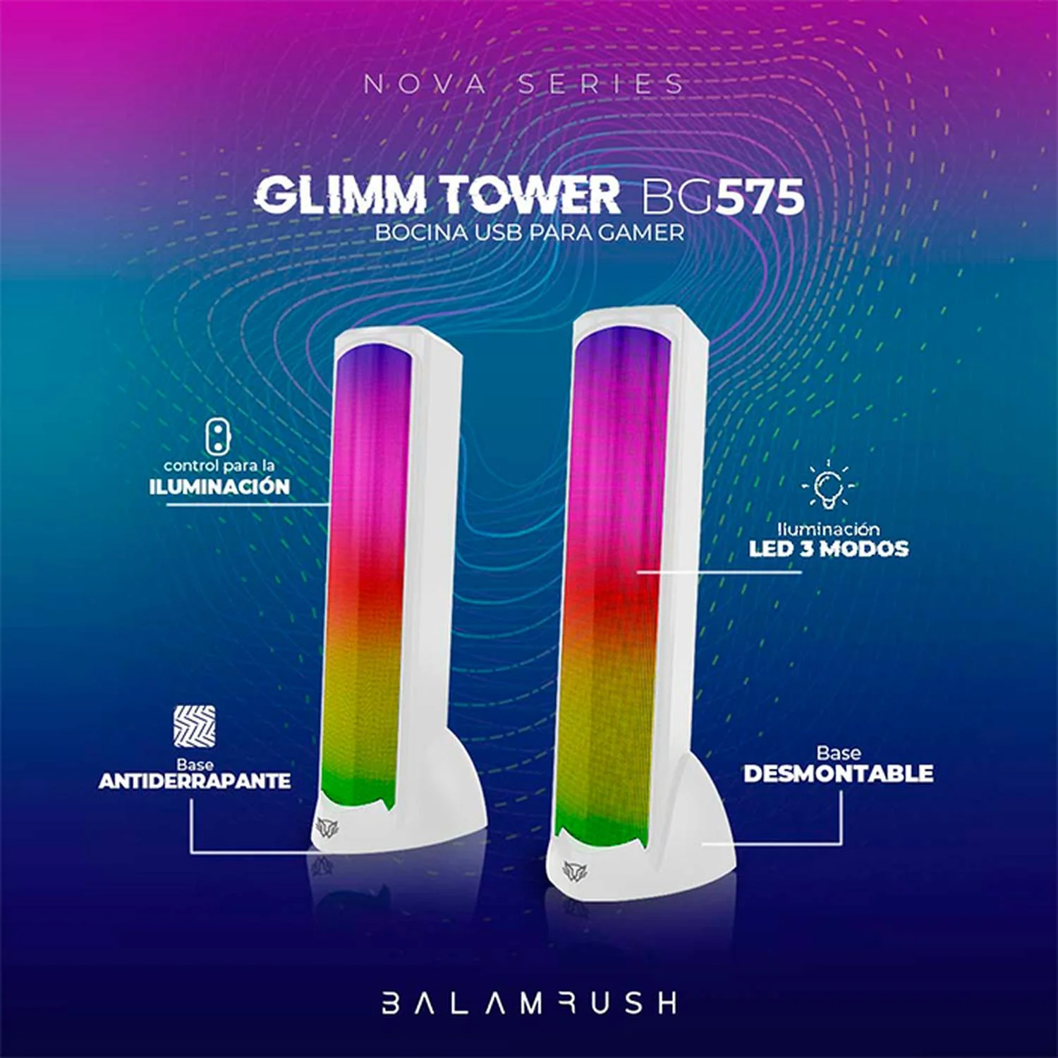 Bocina Gamer BALAM RUSH GLIMM TOWER BG575 LED Bluetooth 3.5mm Blanco BR-936989 - Image 4