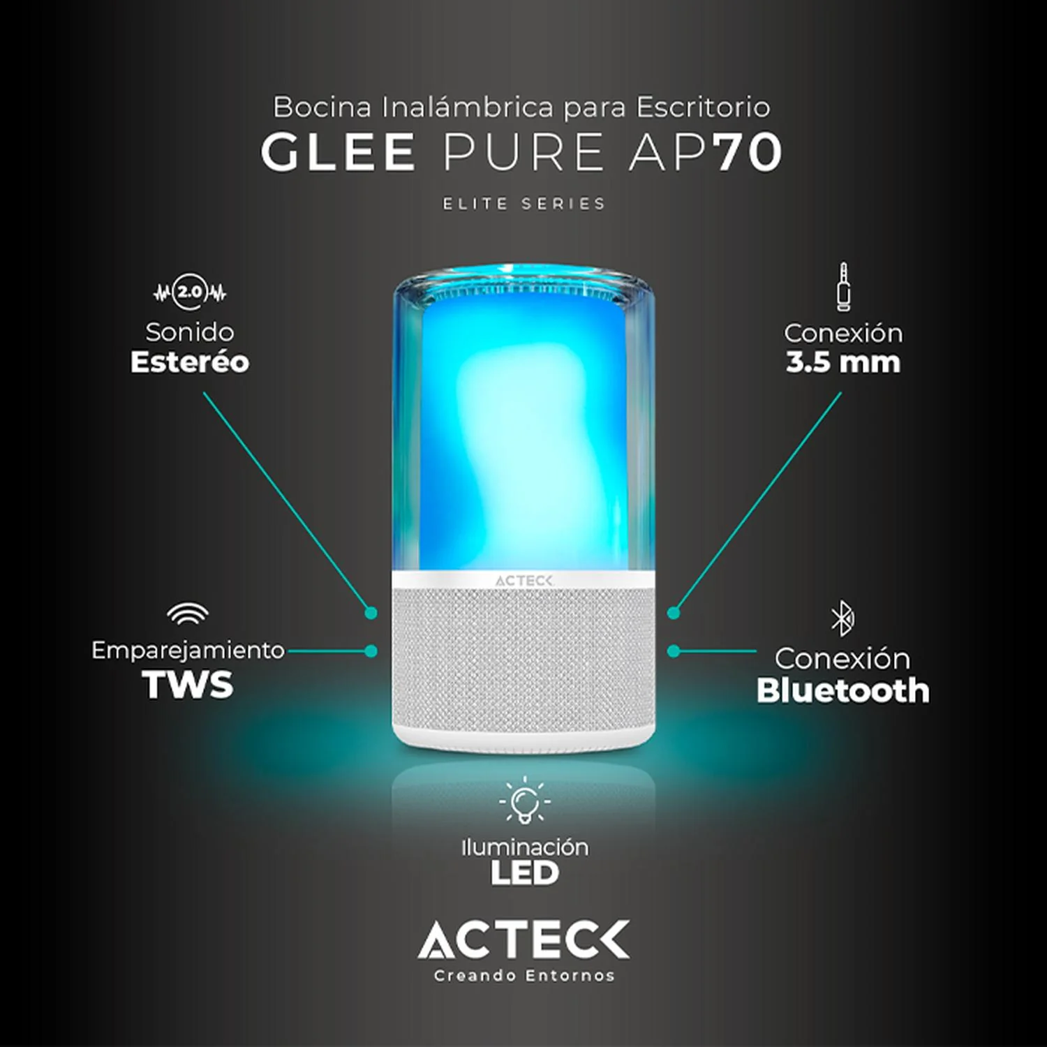 Bocina Portatil ACTECK GLEE PURE AP70 Inalambrica Luz LED Tws Blanco AC-936392 - Image 2