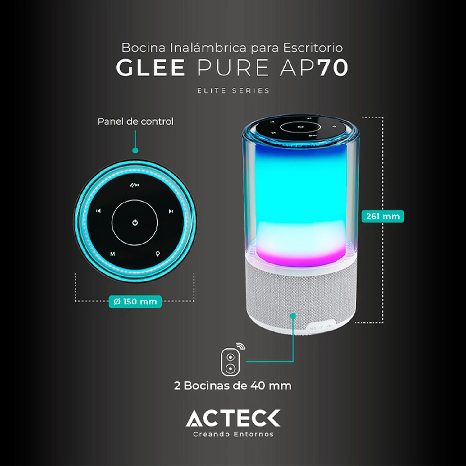 Bocina Portatil ACTECK GLEE PURE AP70 Inalambrica Luz LED Tws Blanco AC-936392 - Image 4