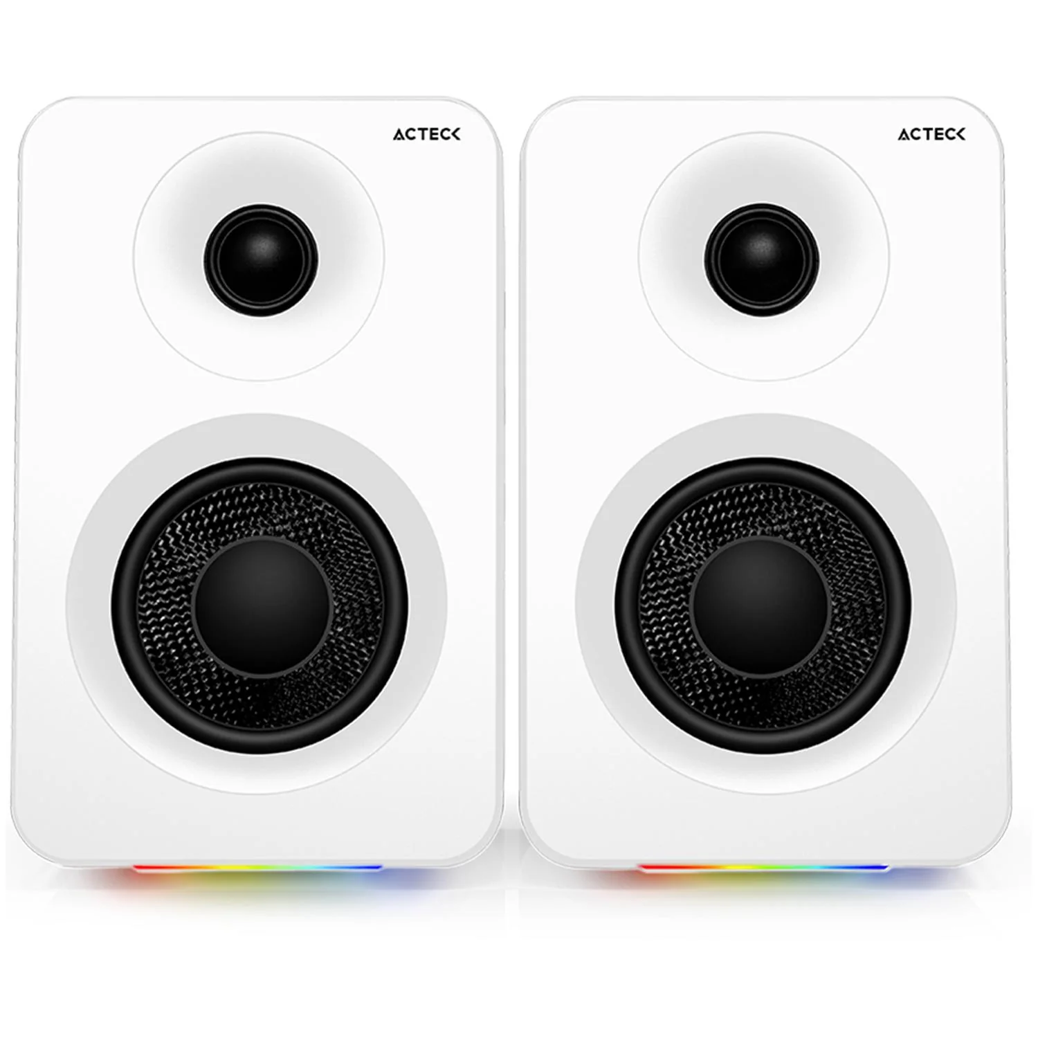 Bocinas ACTECK DYNAMIC EXACT R BS700 Inalambrico Sonido 2.0 Bluetooth 5.3 50W RMS Iluminacion RGB Blanco AC-940825