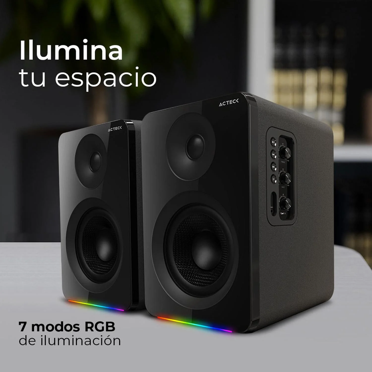 Bocinas ACTECK DYNAMIC EXACT R BS700 Inalambrico Sonido 2.0 Bluetooth 5.3 50W RMS Iluminacion RGB Negro AC-940818 - Image 4